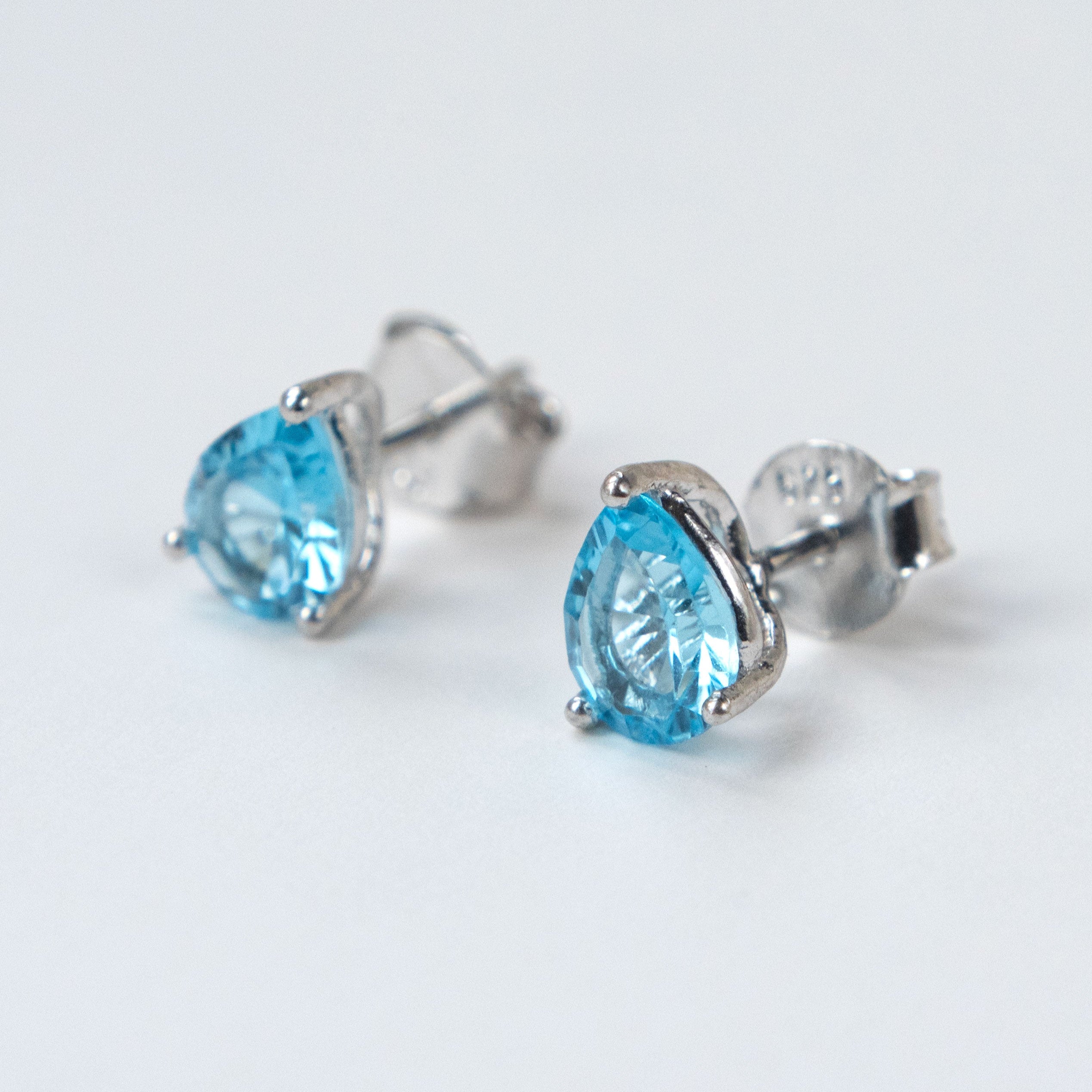 Swiss Blue Topaz Pear Stud Earrings Sterling Silver December Birthstone Gifts for Girls
