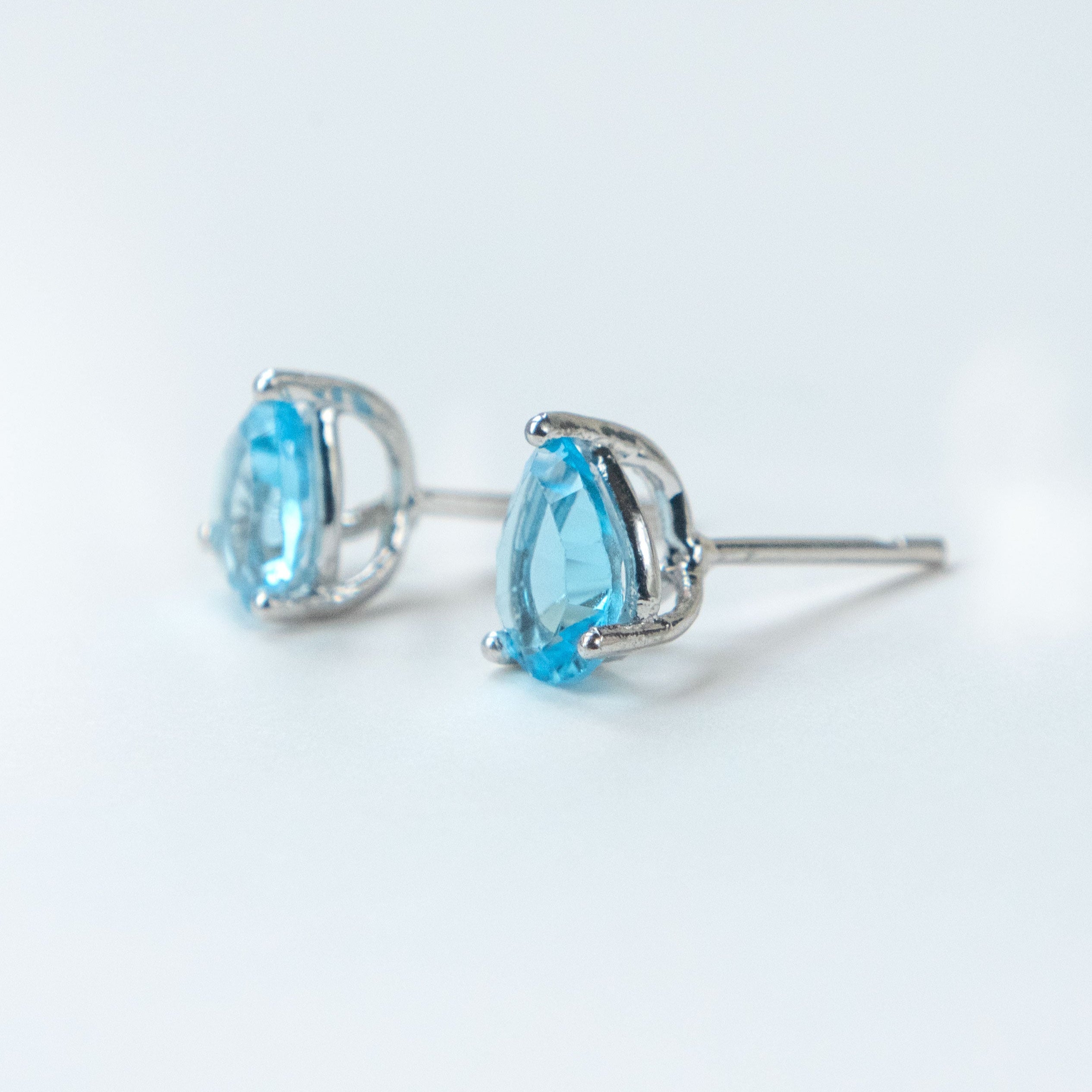 Swiss Blue Topaz Pear Stud Earrings Sterling Silver December Birthstone Gifts for Girls