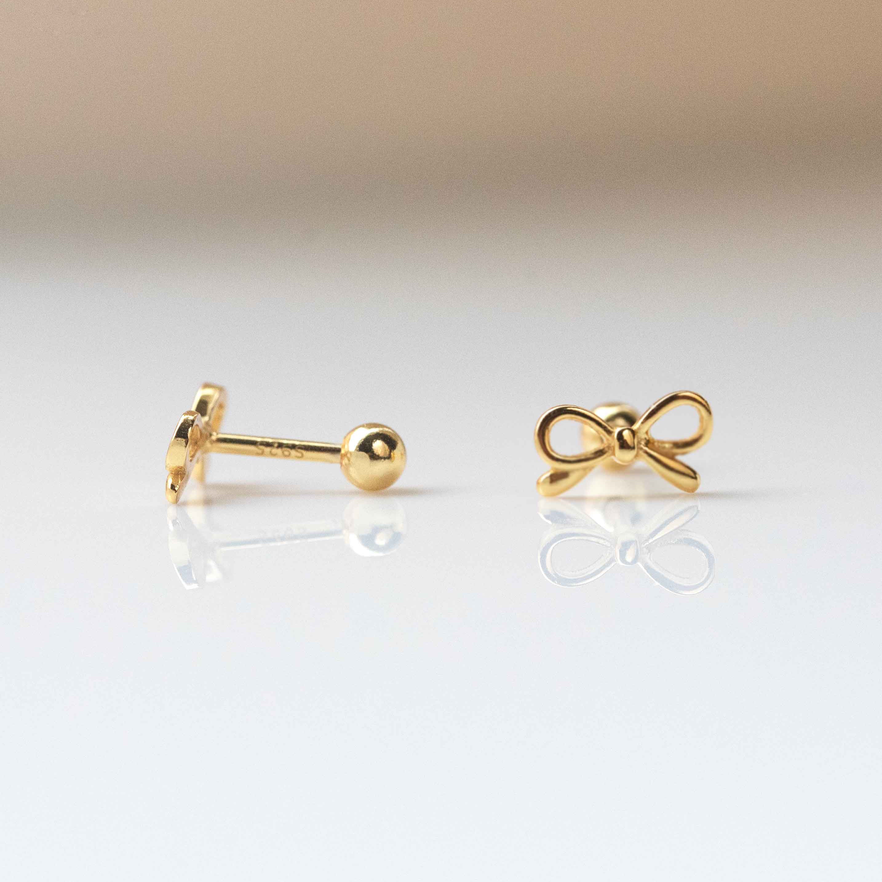 tiny bow screwback earrings in silver 925 gifts for girls, sleeper earrings