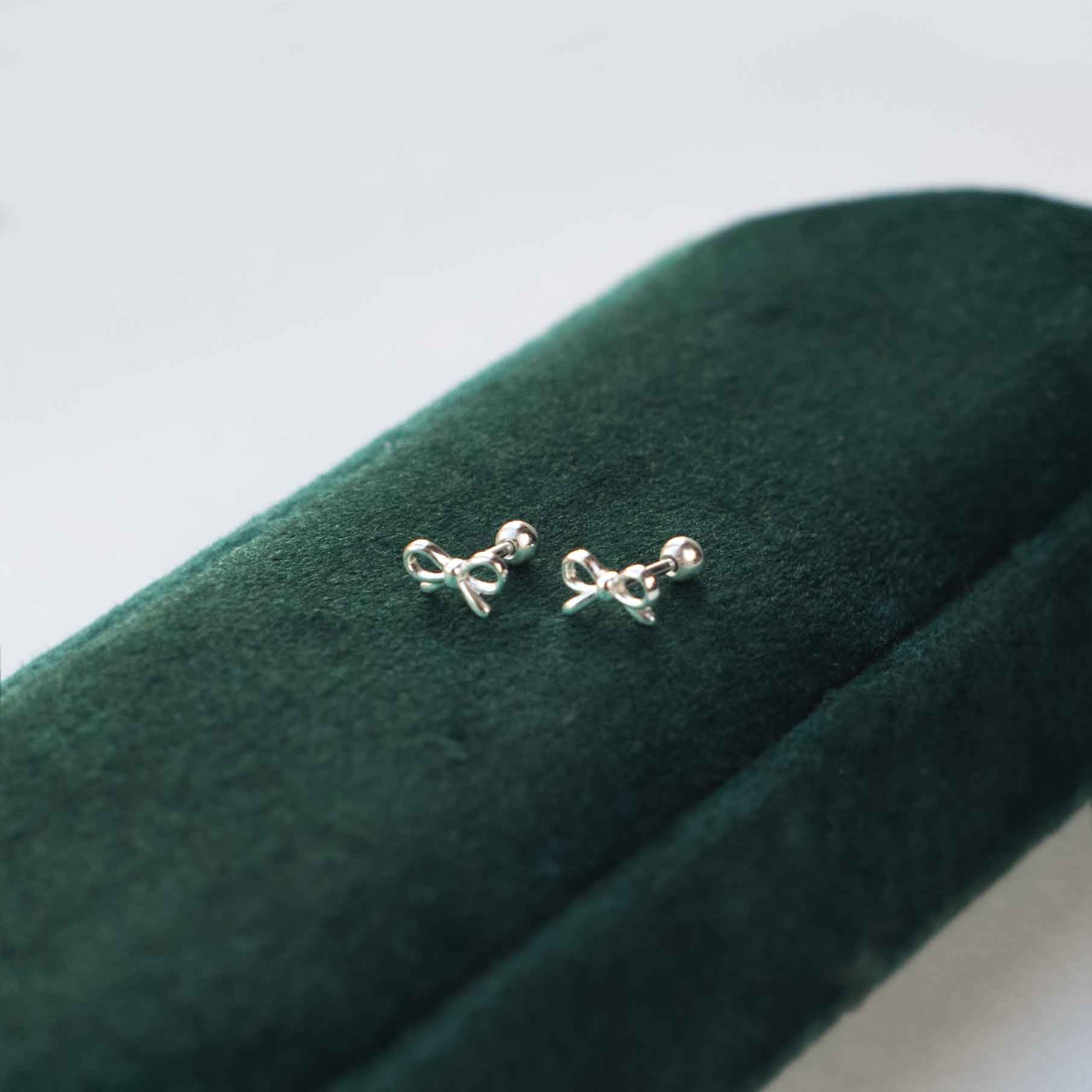 tiny bow screwback earrings in silver 925 gifts for girls, sleeper earrings