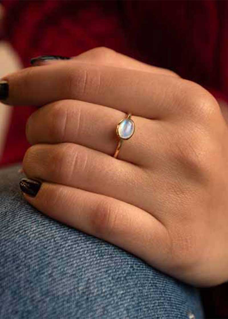 Dainty Gold Moonstone Ring Buttercup ring Veatge