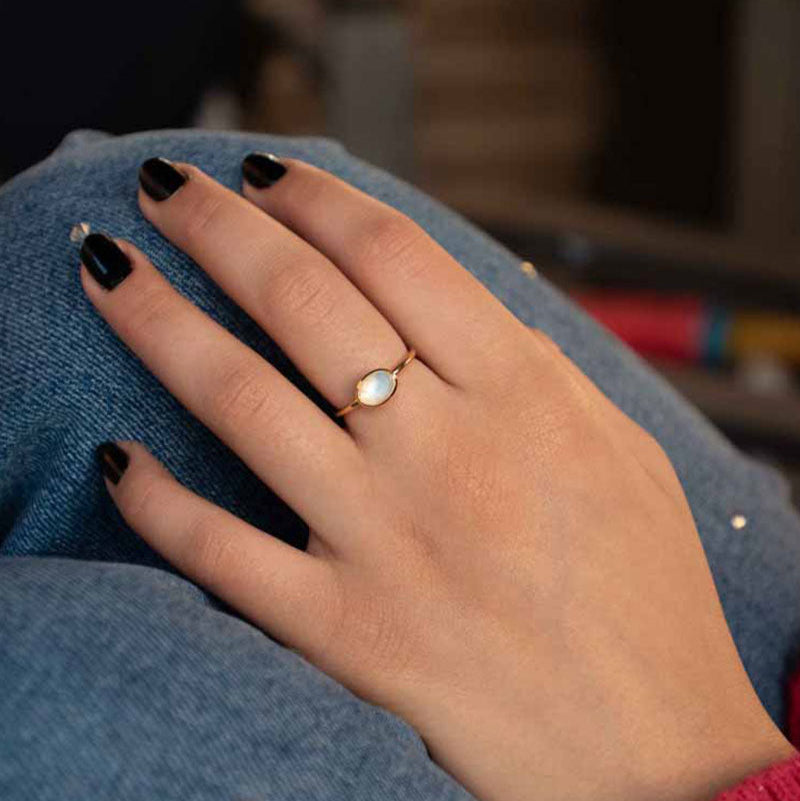 Dainty Gold Moonstone Ring Buttercup ring Veatge