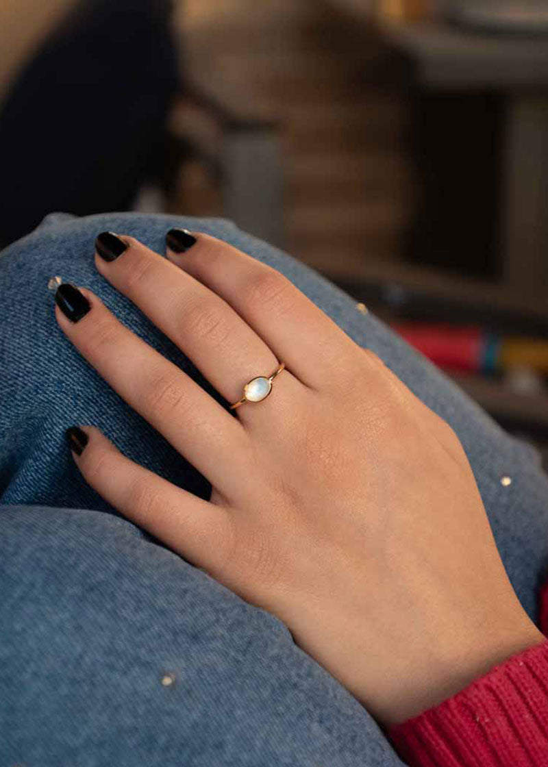 Dainty Gold Moonstone Ring Buttercup ring Veatge