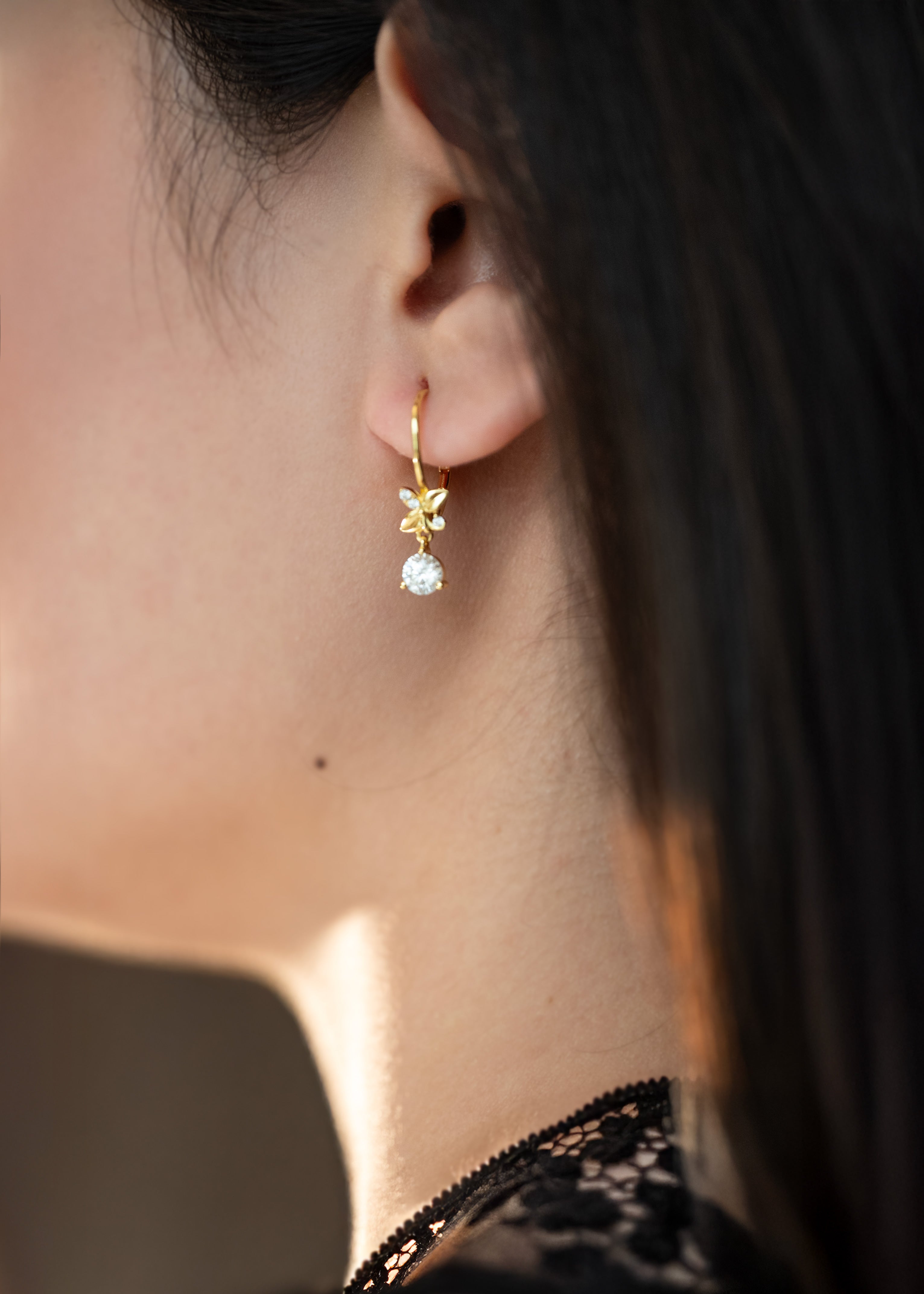 Moissanite Diamond Dangle Earrings 14k Gold