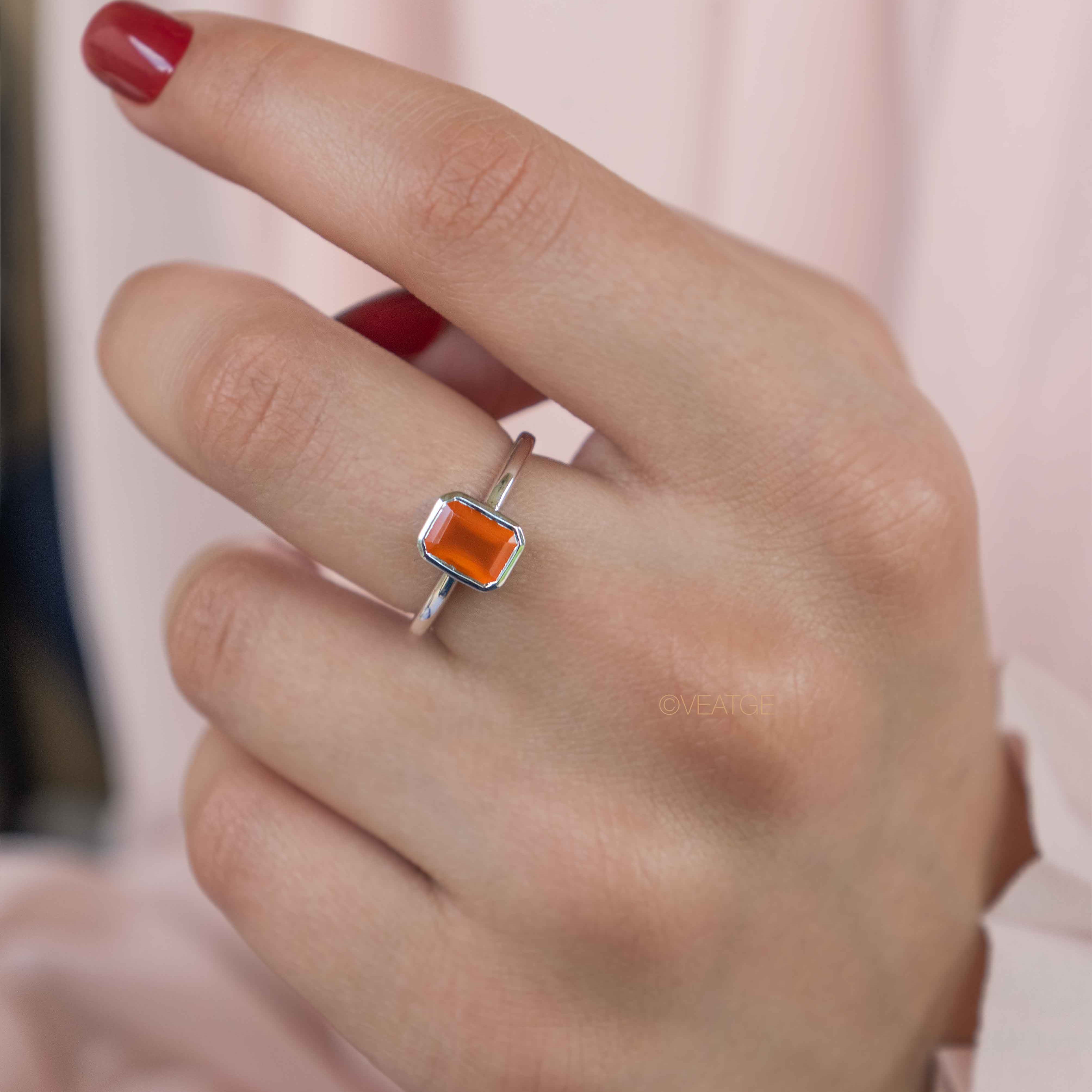 Pure Carnelian Ring sterling silver, High Grade Natural Gemstone Ring, Unisex Ring, Real Carnelian Ring Low Profile, Promise Ring Gifts