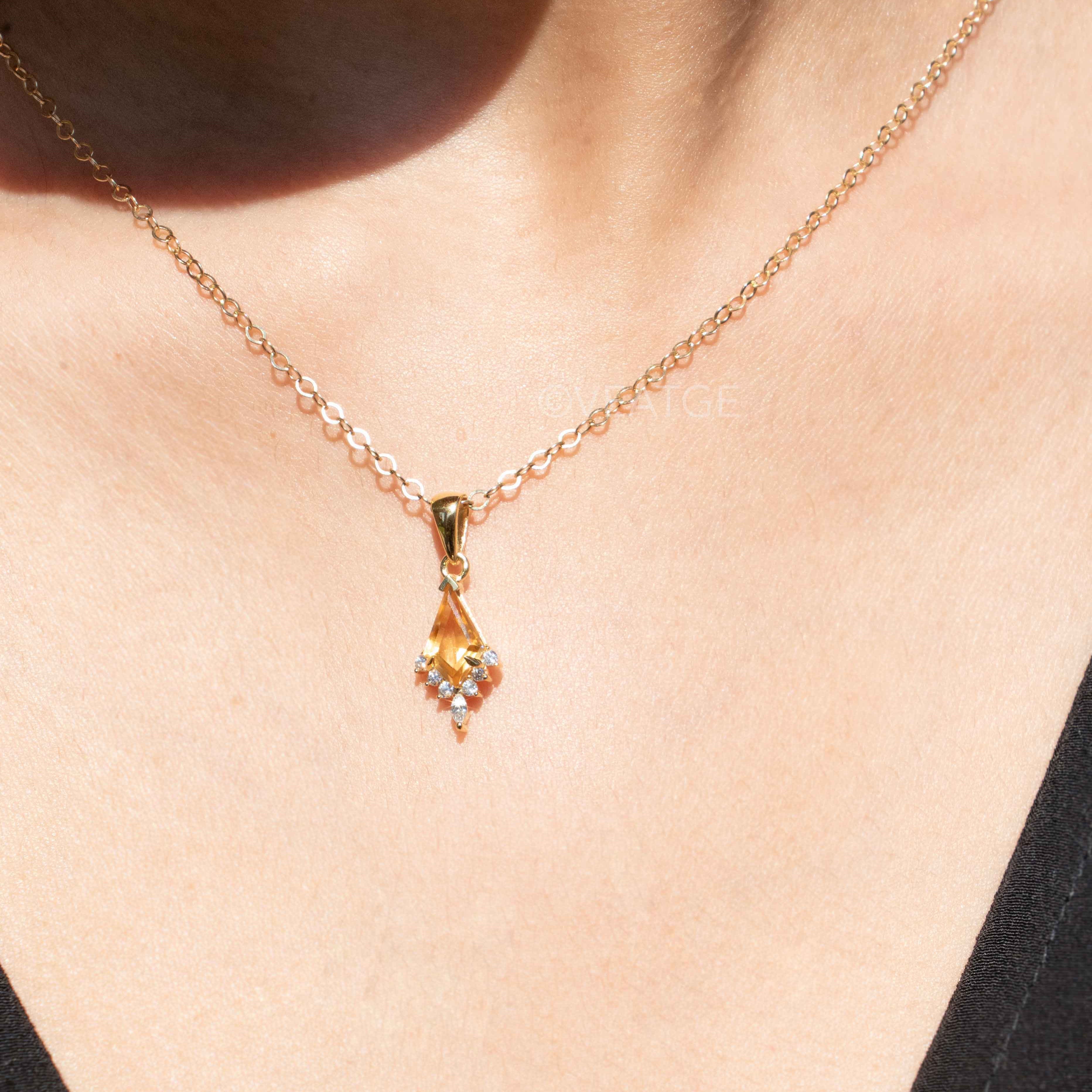Citrine Gold Necklace November Birthstone Gifts for Women Birthday, Gift for Girls, Wife, Mom, Sister, Best friend