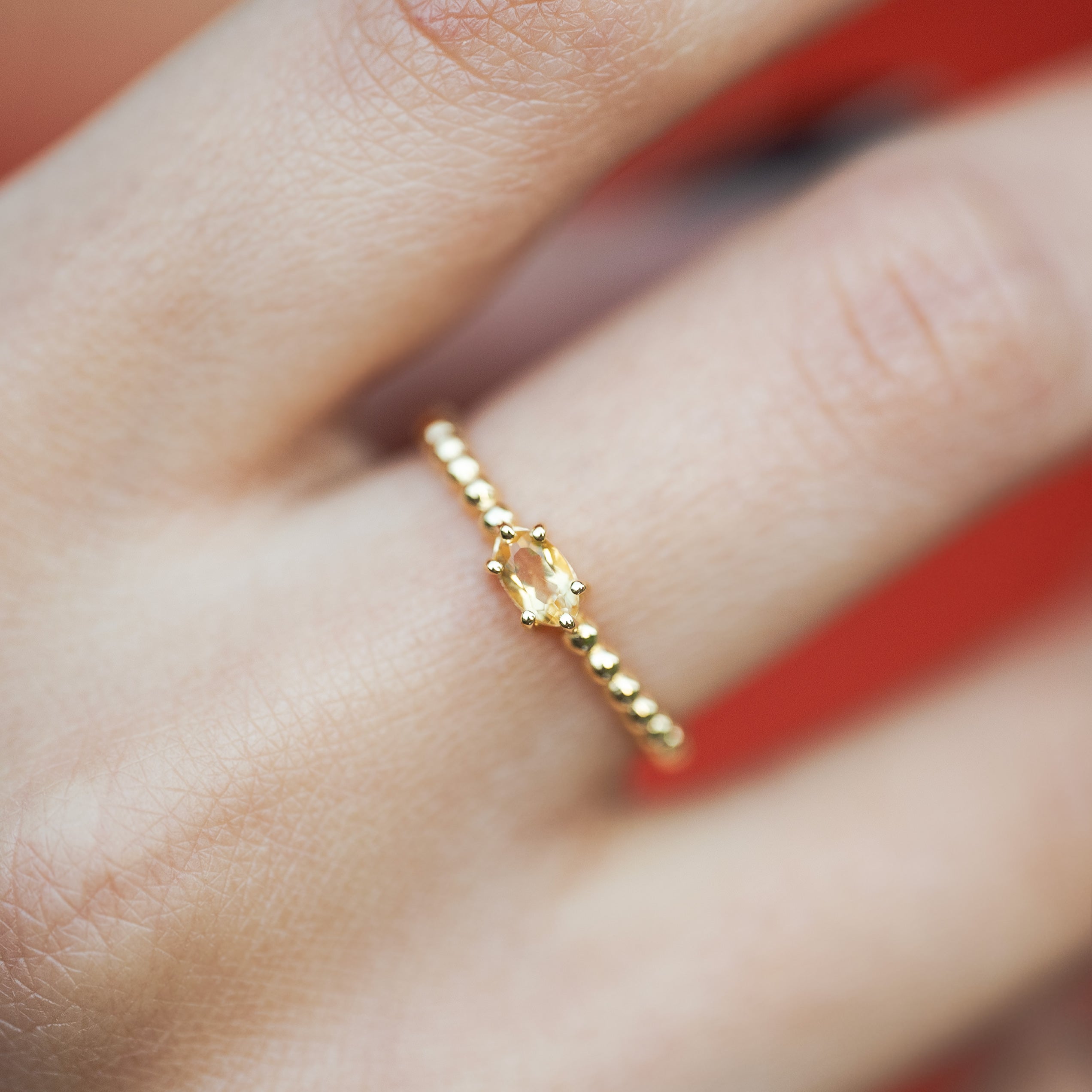 Natural Citrine Gemstone Beaded Ring, Genuine Gemstone, November Birthstone Jewelry Gifts for Girls