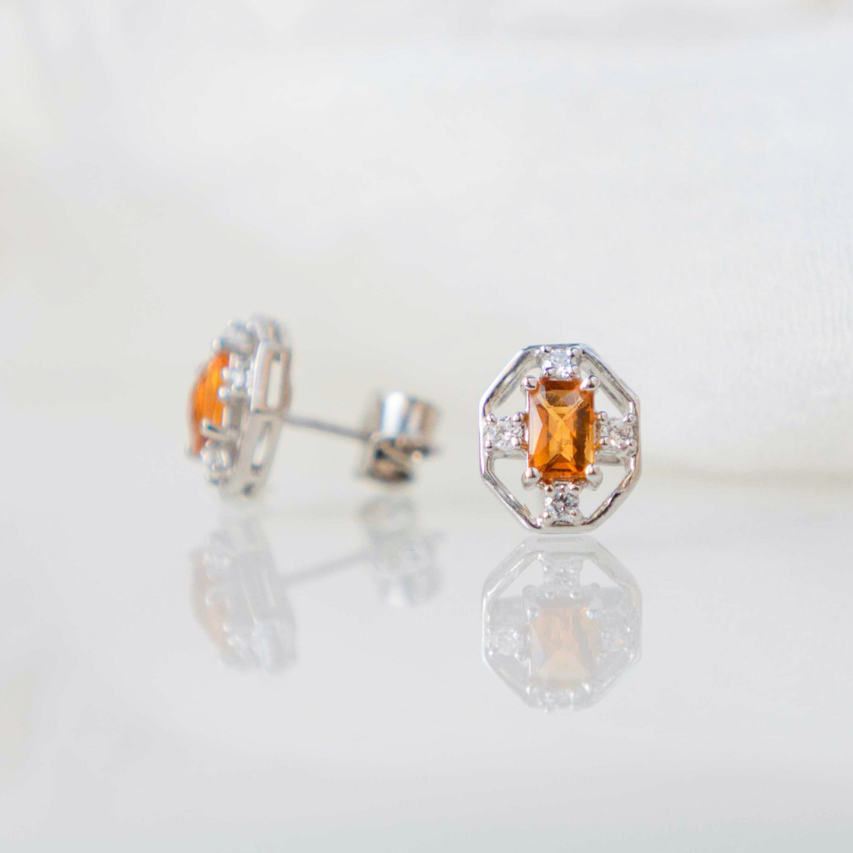 Citrine Statement Stud Earrings Sterling Silver November Birthstone Gifts for Women
