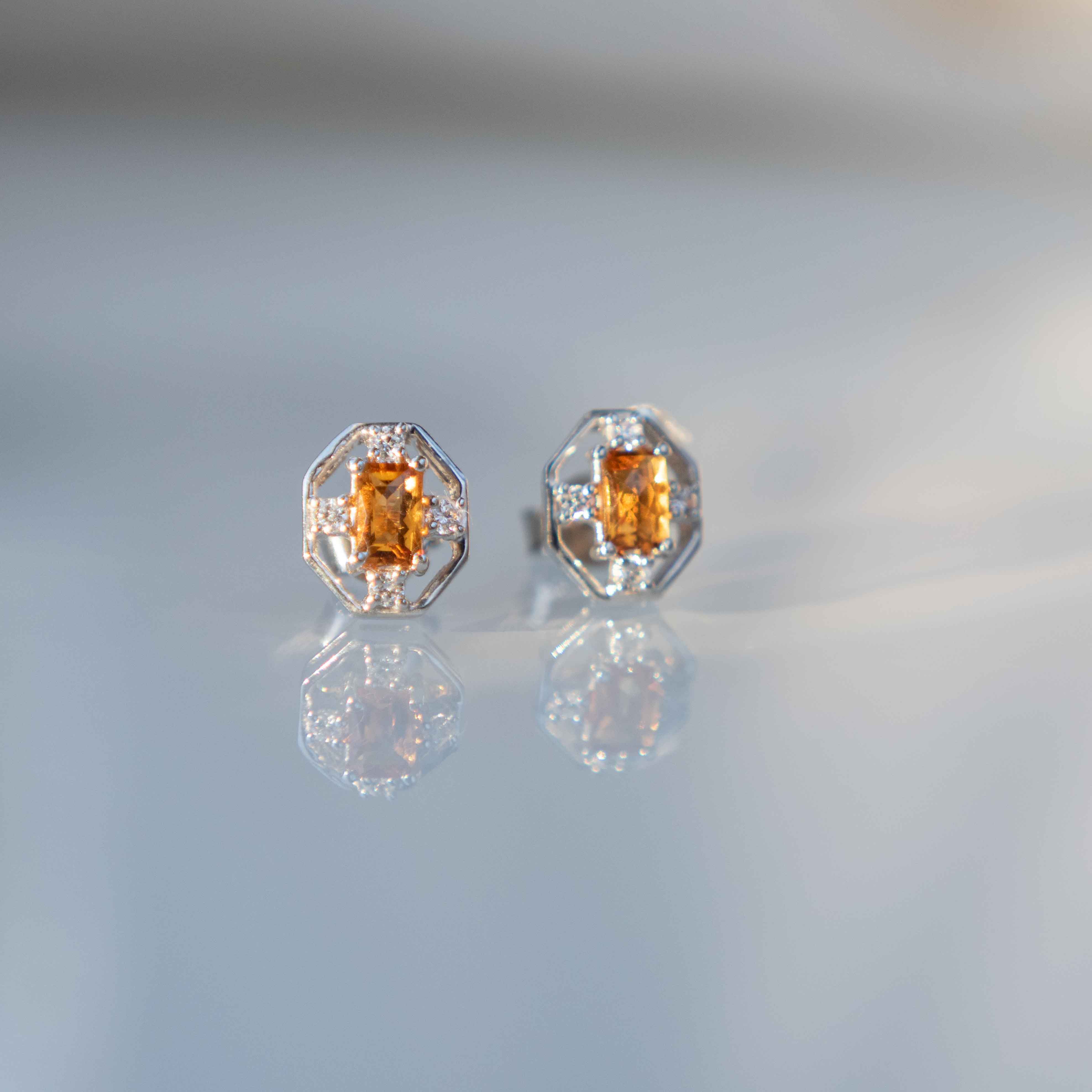 Citrine Statement Stud Earrings Sterling Silver November Birthstone Gifts for Women