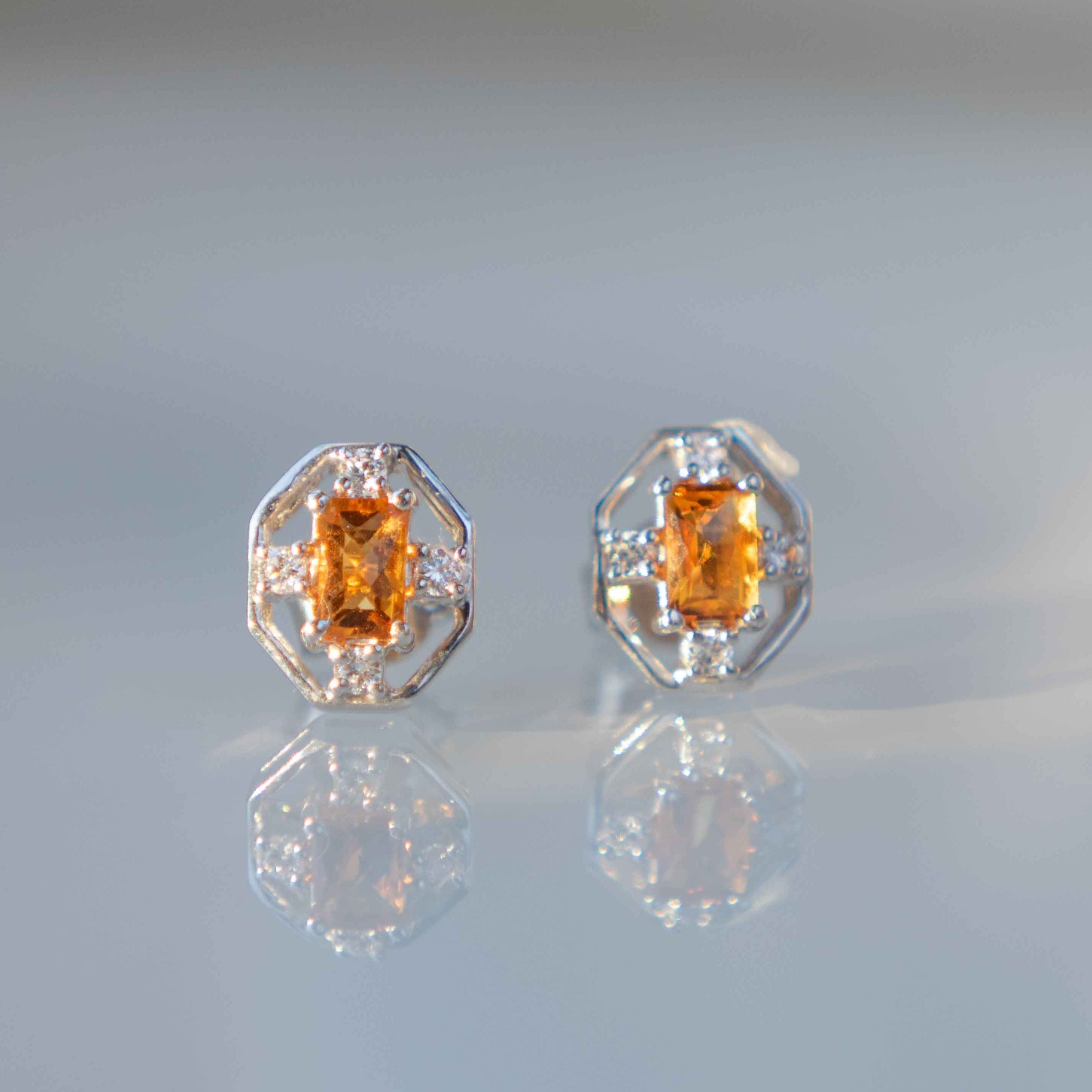 Citrine Statement Stud Earrings Sterling Silver November Birthstone Gifts for Women