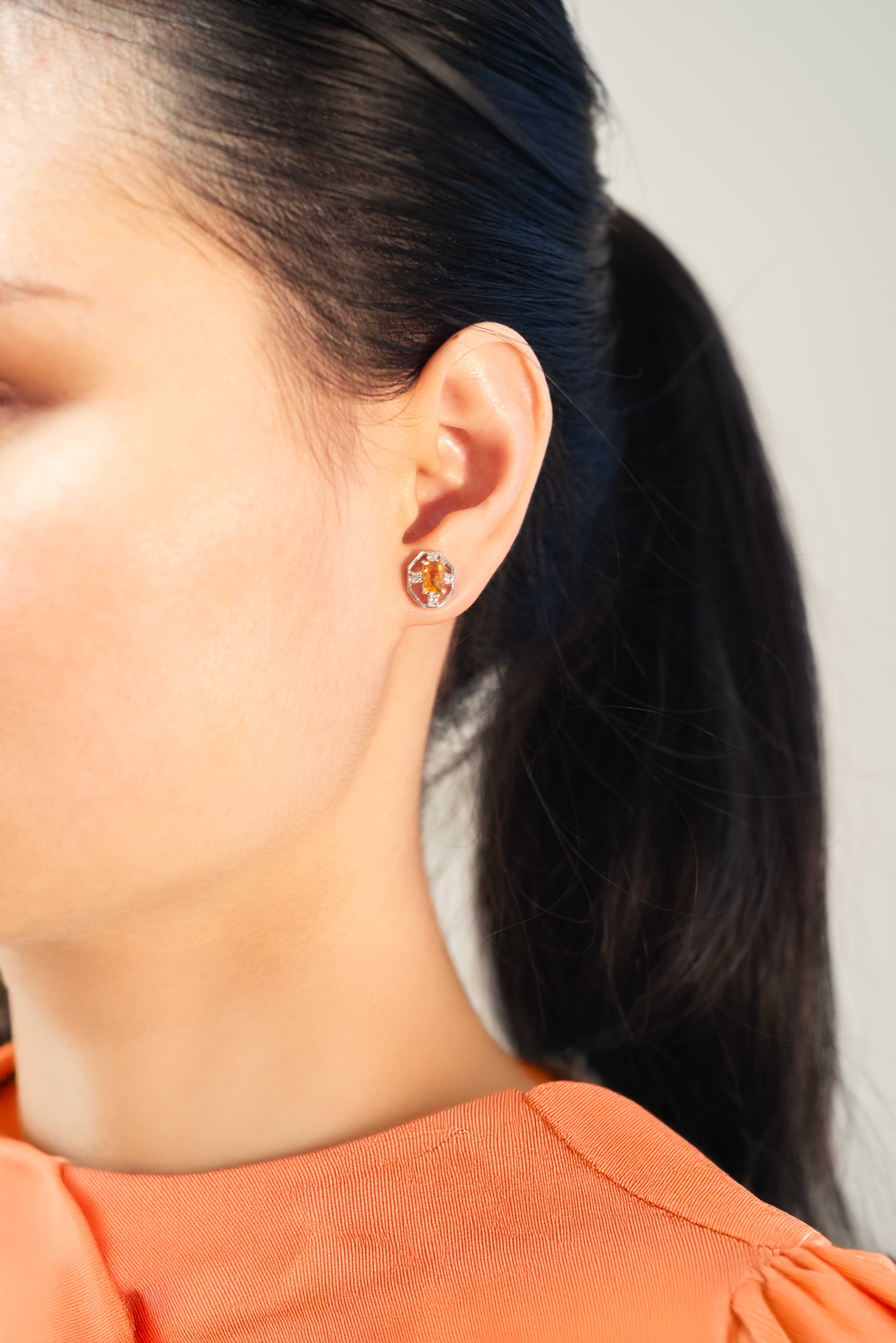 Citrine Statement Stud Earrings Sterling Silver November Birthstone Gifts for Women