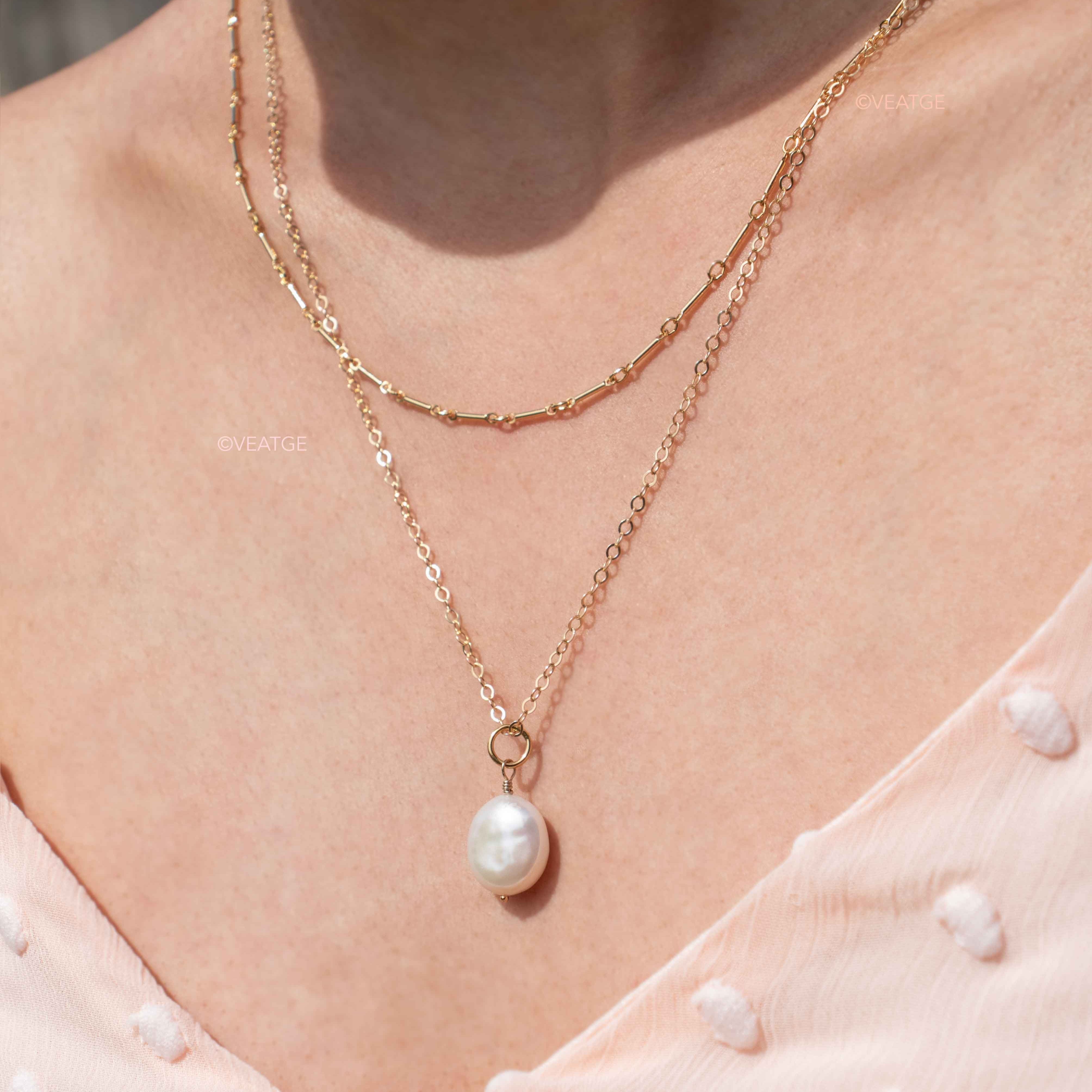 Genuine Coin Pearl Necklace Gold, Flat Pearl Necklace, Large Single Pearl Necklace, Round Pearl Pendant Necklace, Wedding Jewelry, Wedding gift for Women