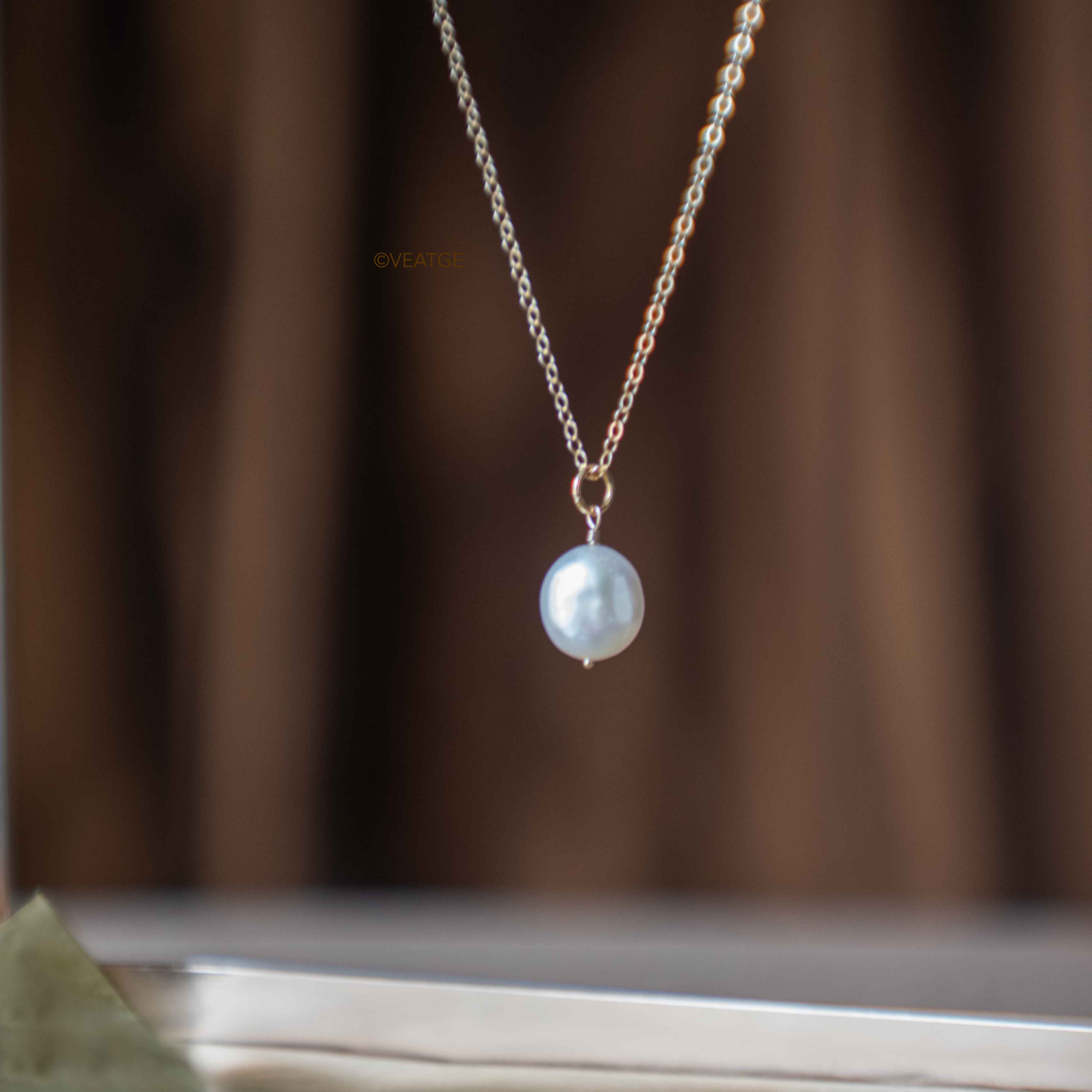 Genuine Coin Pearl Necklace Gold, Flat Pearl Necklace, Large Single Pearl Necklace, Round Pearl Pendant Necklace, Wedding Jewelry, Wedding gift for Women