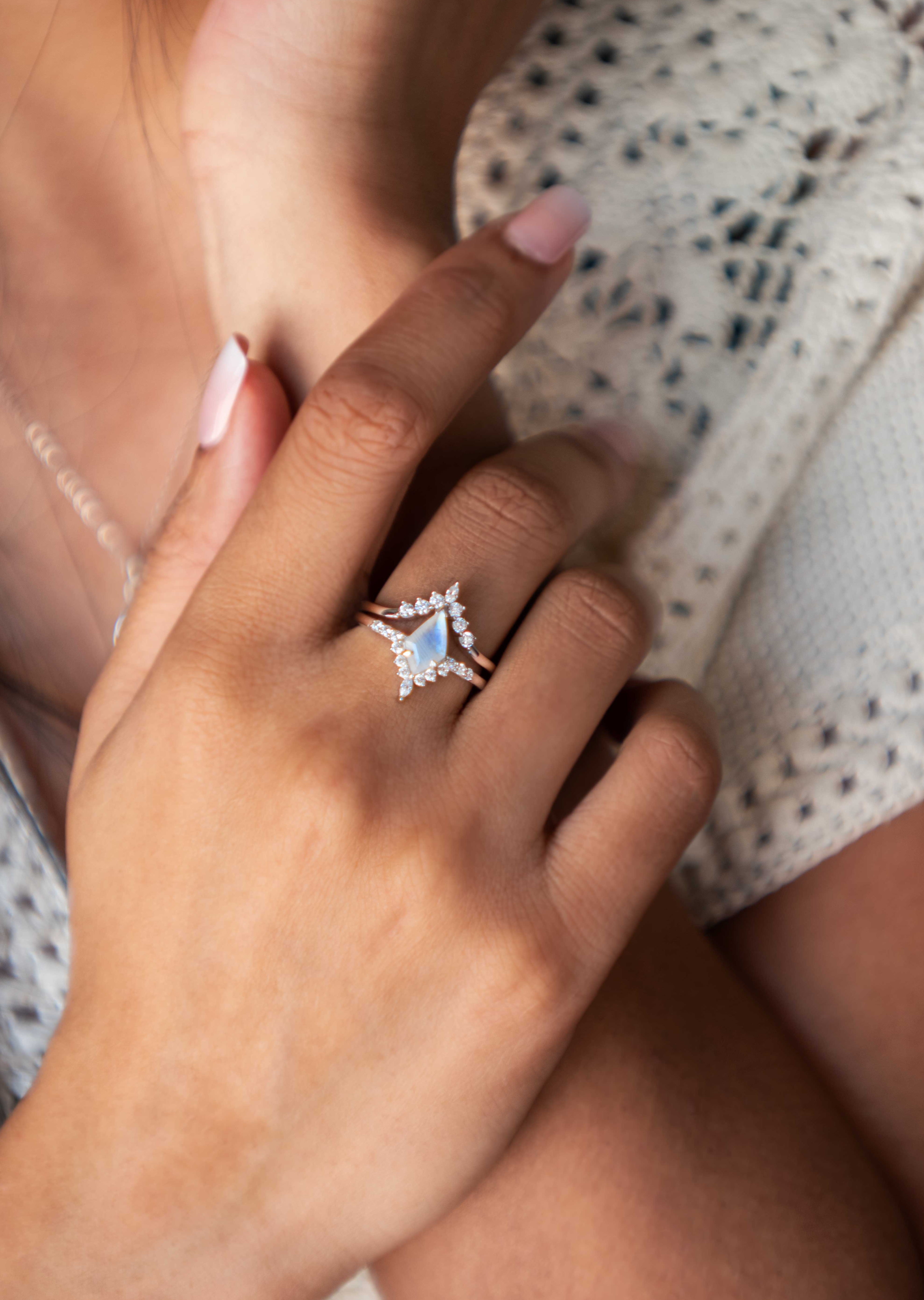 Zelda Moonstone Kite Ring Set Silver