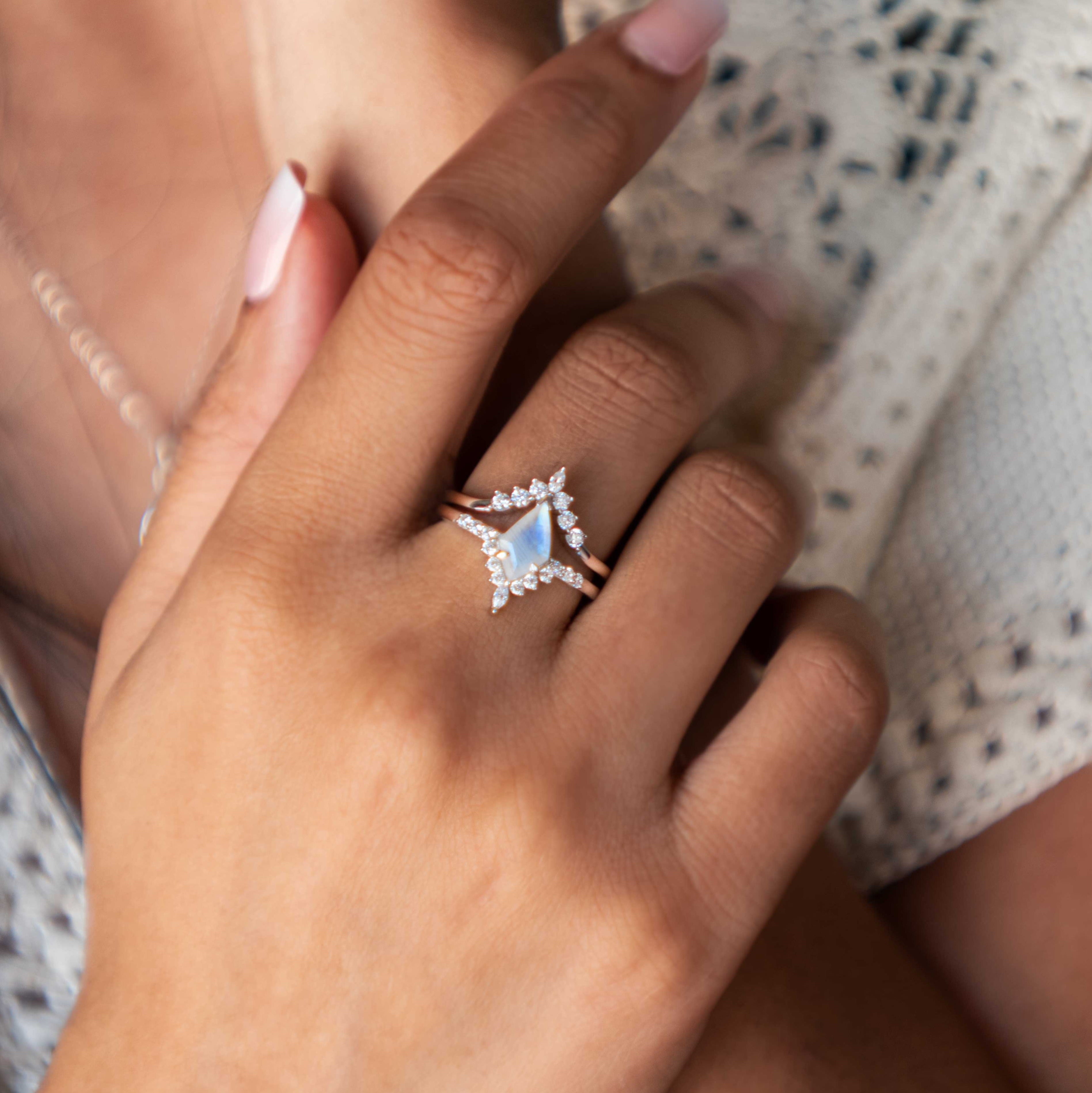 Zelda Moonstone Kite Ring Set Silver