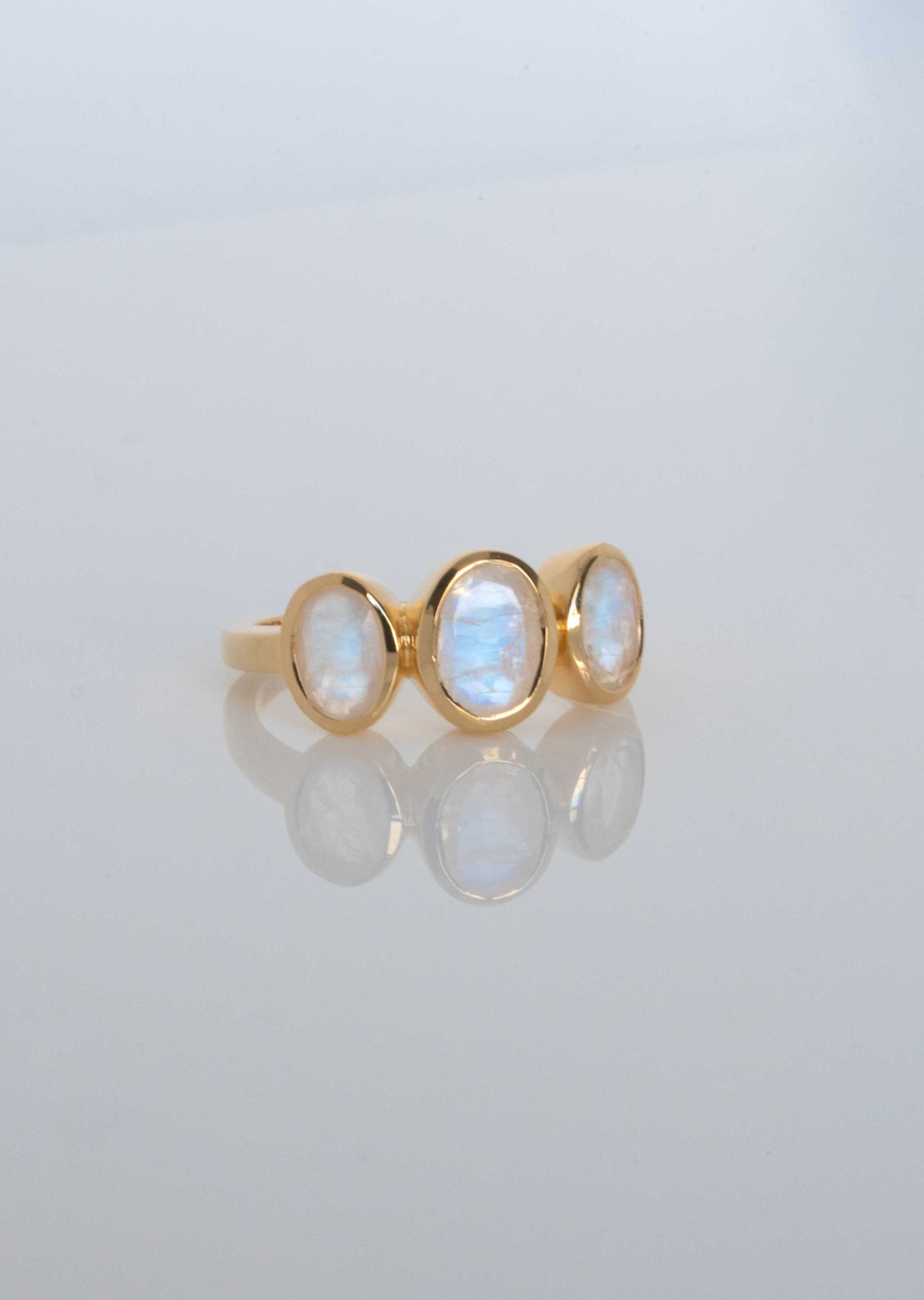 Three Moonstone ring silver gold rose gold