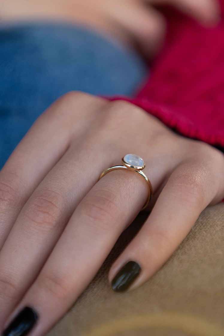 Dainty Gold Moonstone Ring Buttercup ring Veatge
