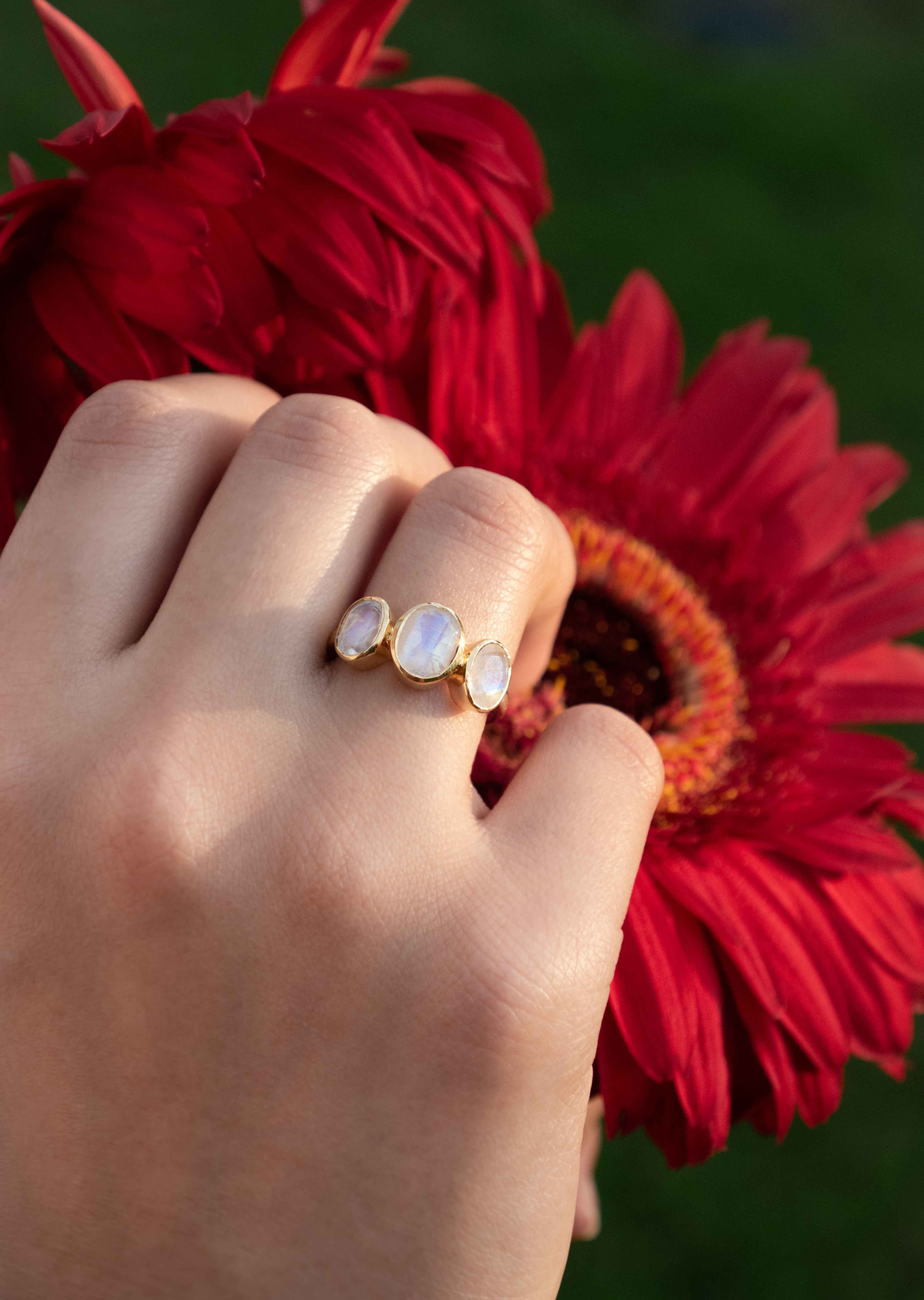 Rosie Marquise Moonstone Diamond Crystal Dainty Gold Ring, 18K Gold Vermeil Aurora White Iridescent Moonstone Ring, outlet Celestial Gift for Her