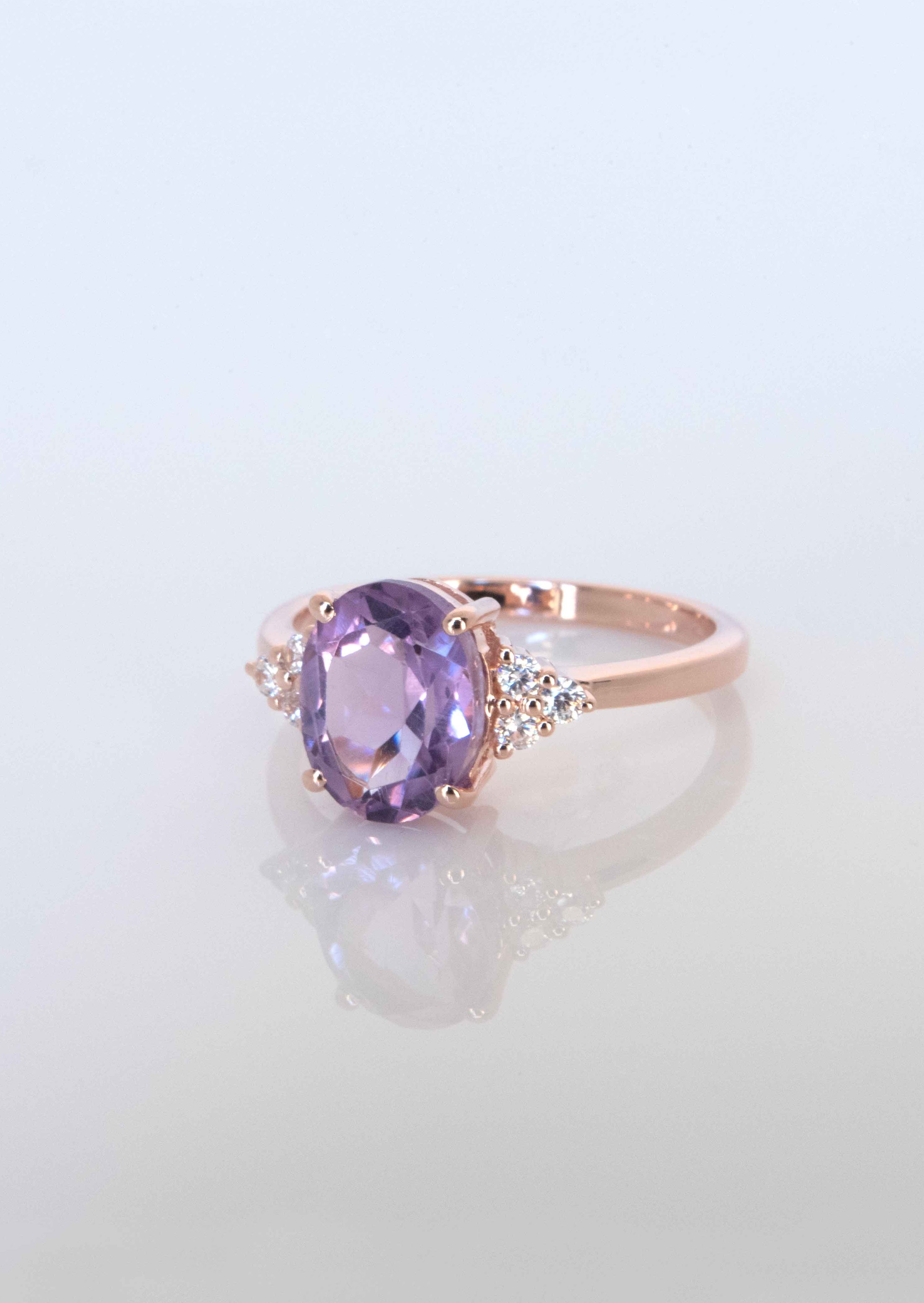 Fleur Genuine Amethyst Rose Gold Ring