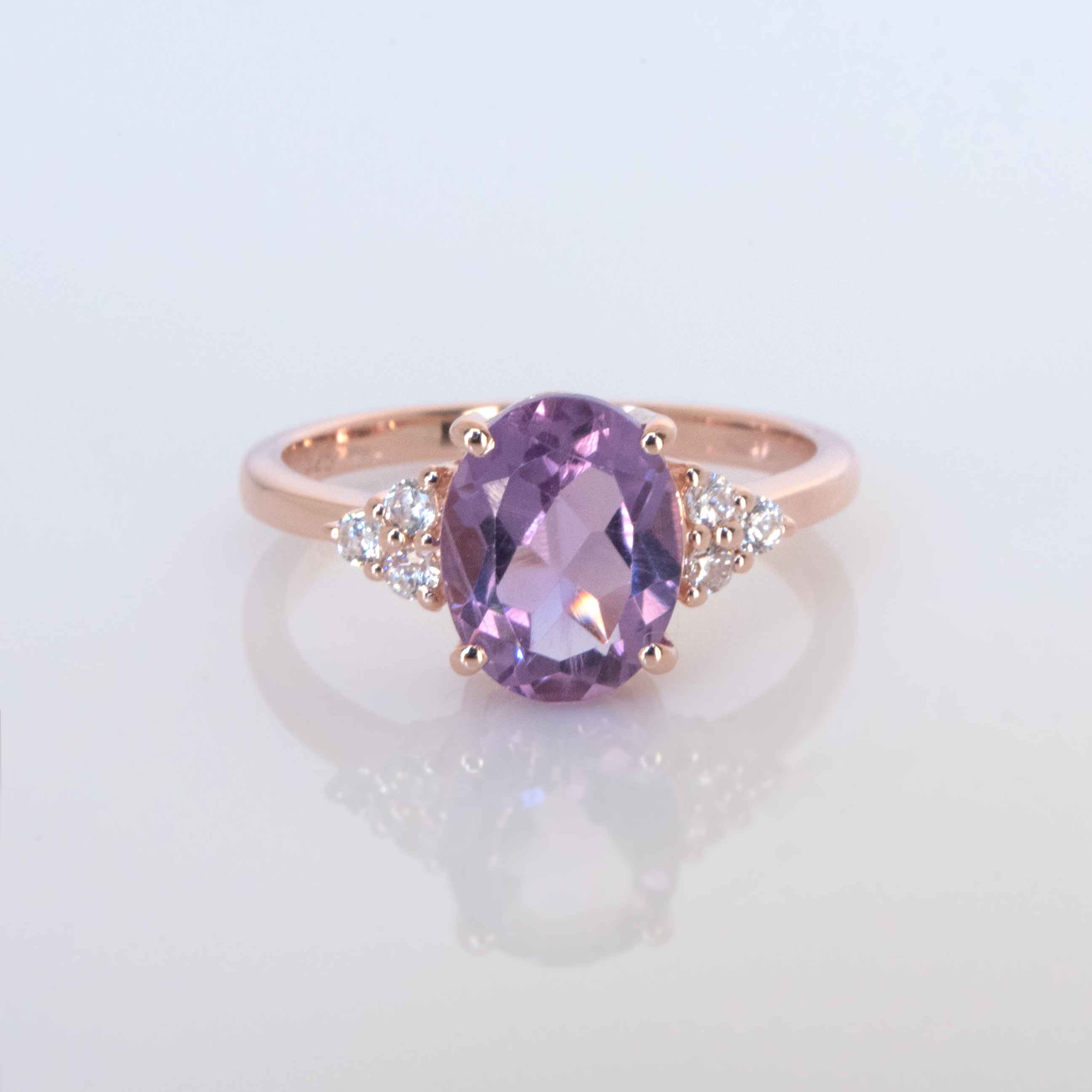 Fleur Genuine Amethyst Rose Gold Ring