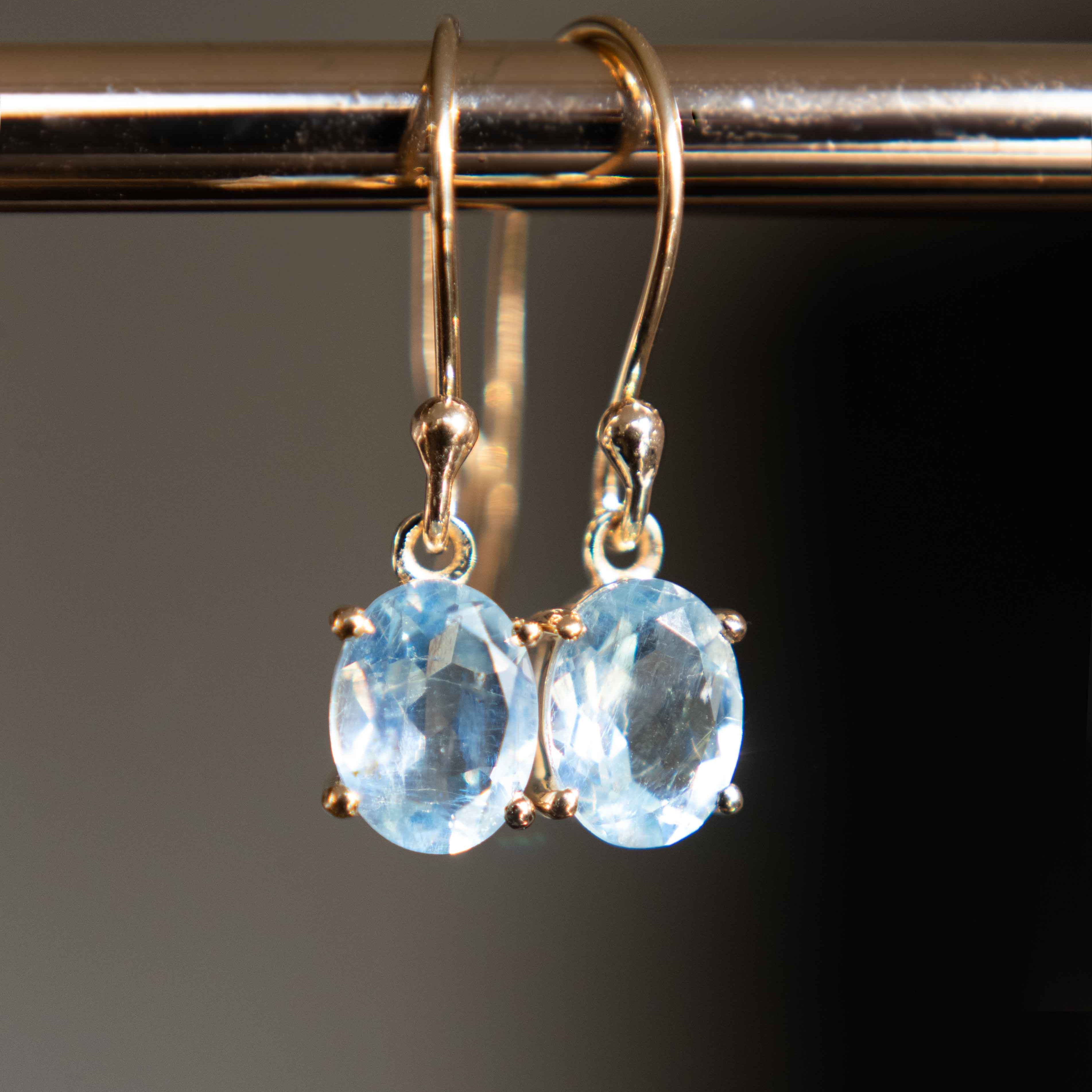 Aquamarine Dangle Earrings Minimal 14k gold drop march birthstone natural aquamarine authentic