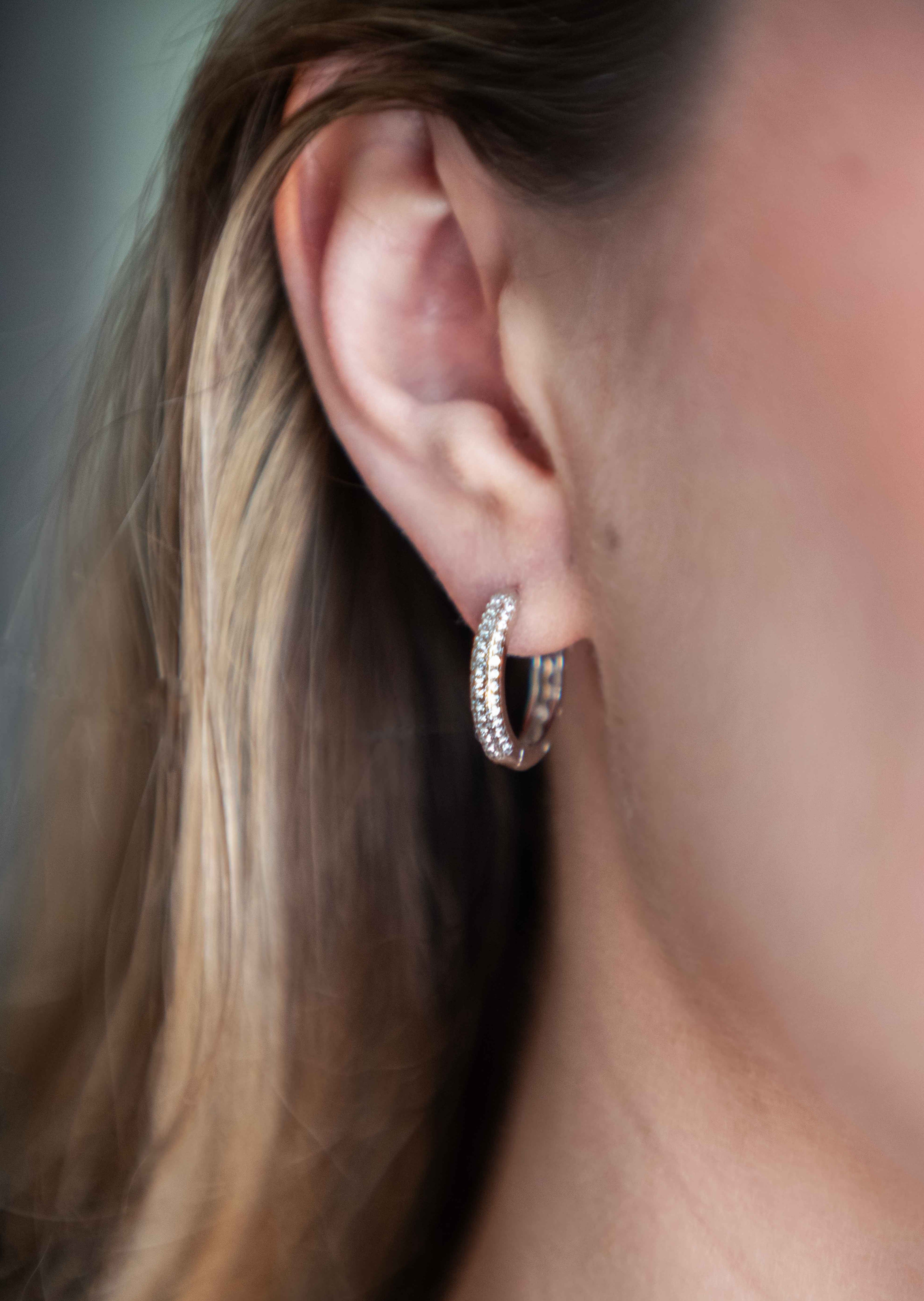 Silver Pave Huggie Hoop Earrings
