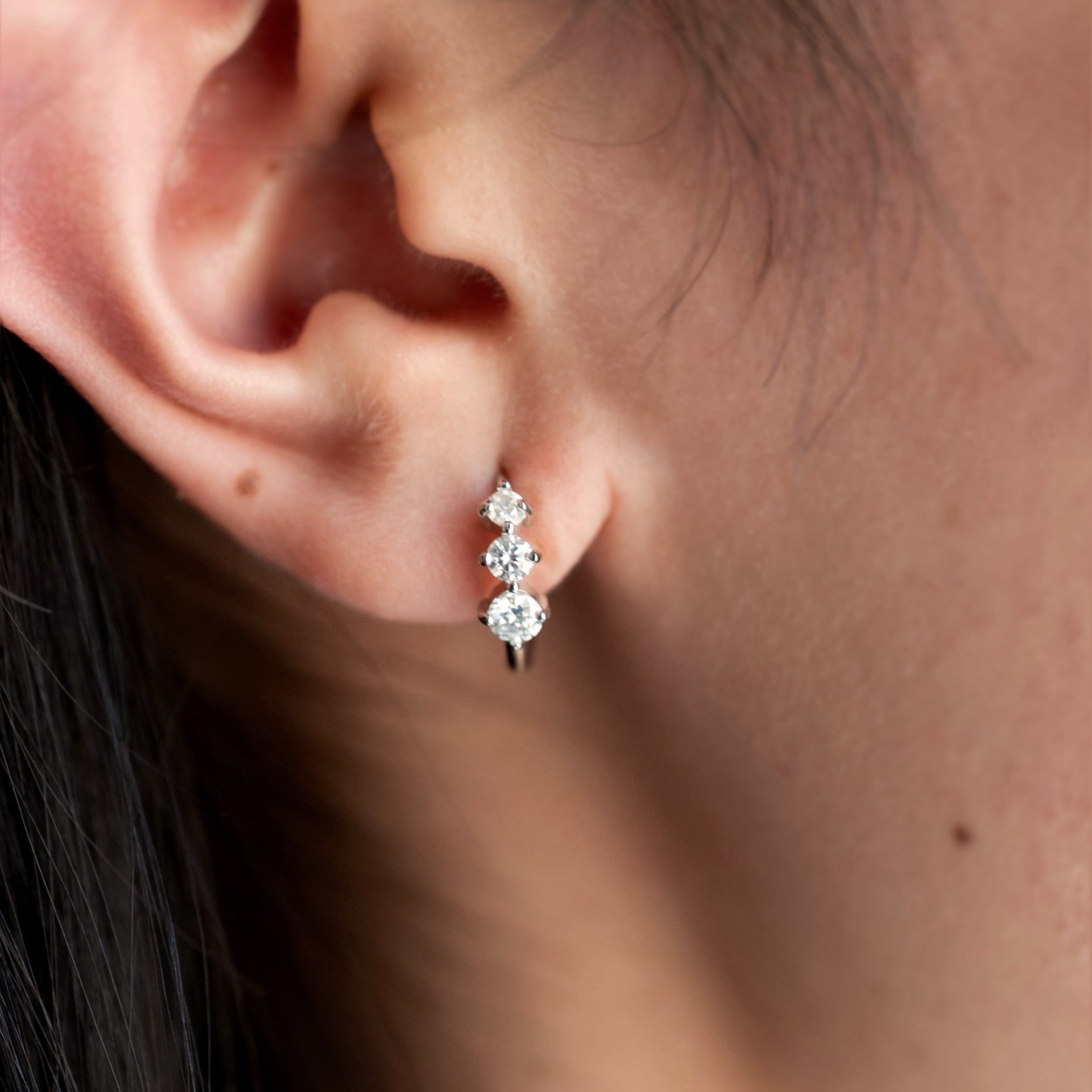 Moissanite Diamond Huggie Hoop Earrings Sterling Silver 925, Dainty minimalist silver hoops for girls, second piercing hoops