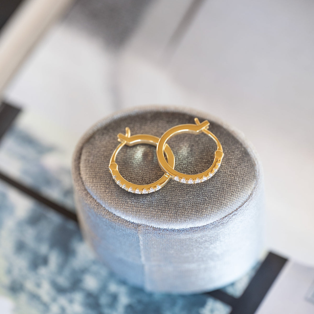Large Gold Hoops with Diamonds