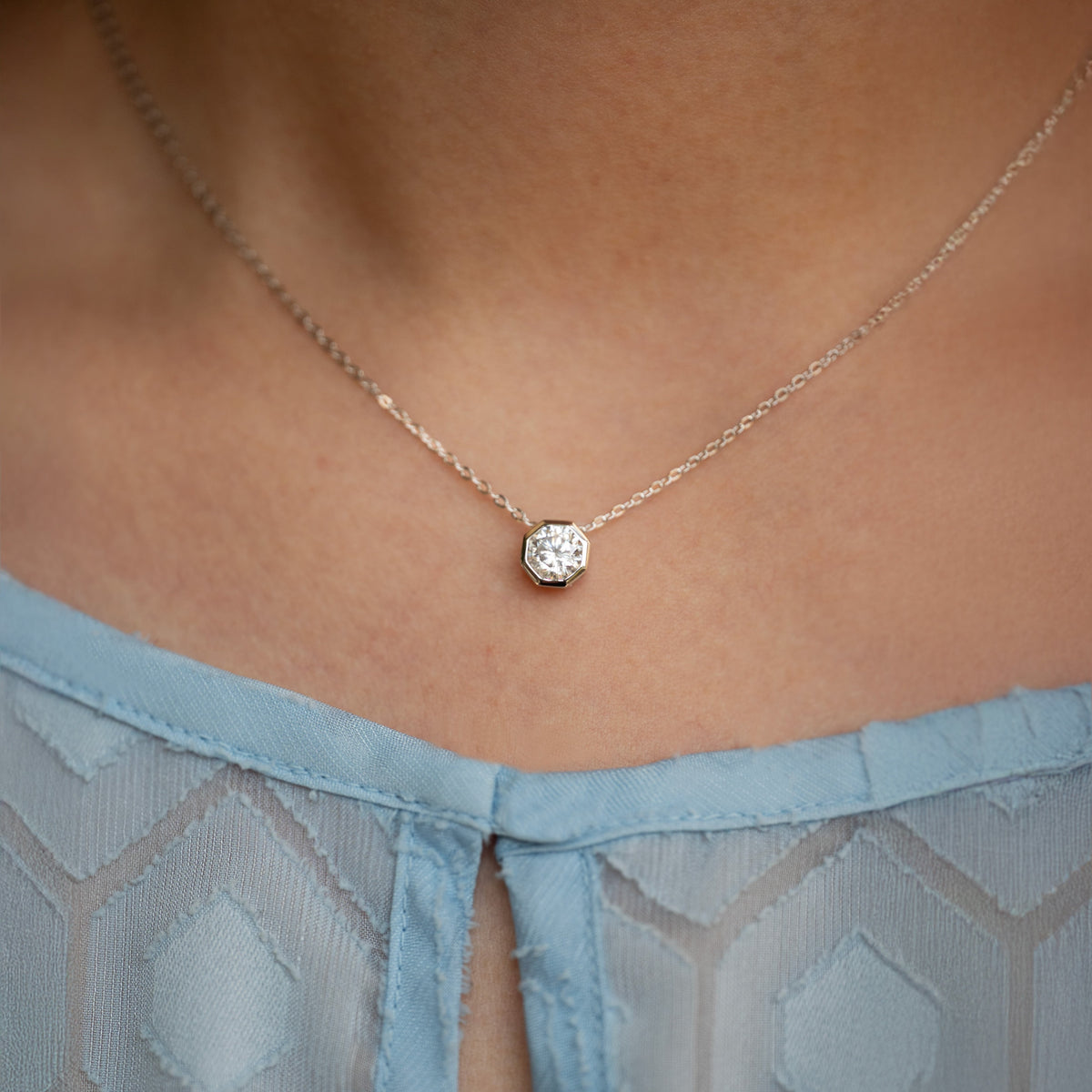 1ct Geometric Moissanite Necklace, 925 Sterling Silver Anti tarnish, Solitaire Diamond Necklace Unisex Gifts