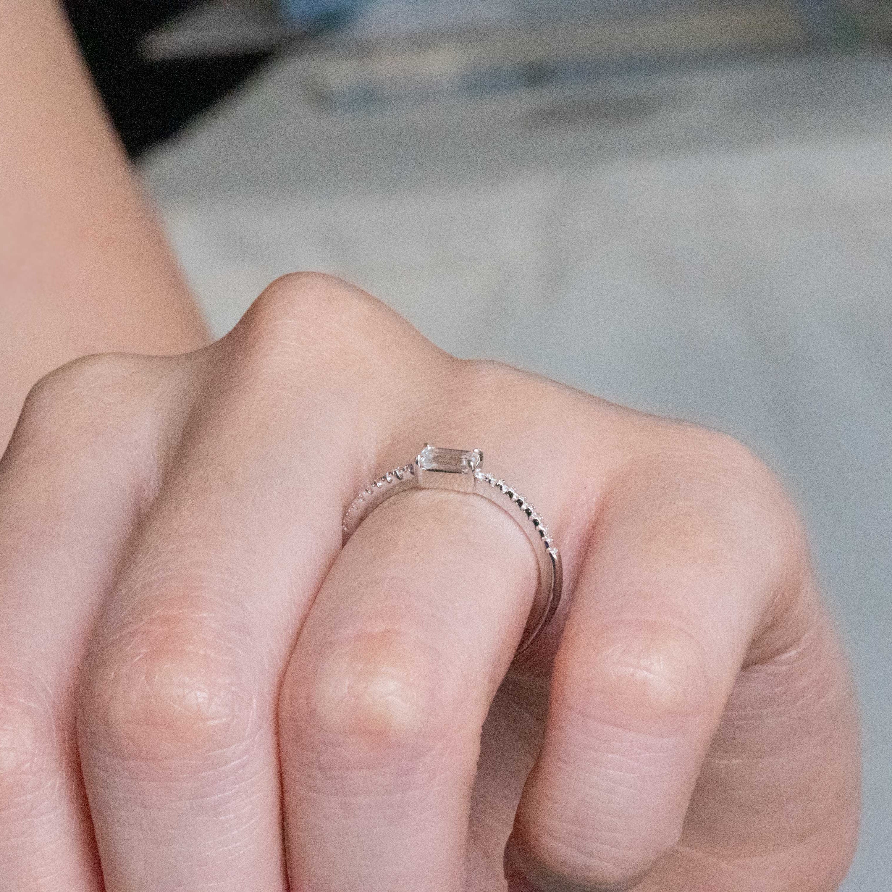 Dainty Wedding Band Emerald Cut Moissanite, April Birthstone, Lab Diamond Wedding Band, Anniversary Gifts for Wife