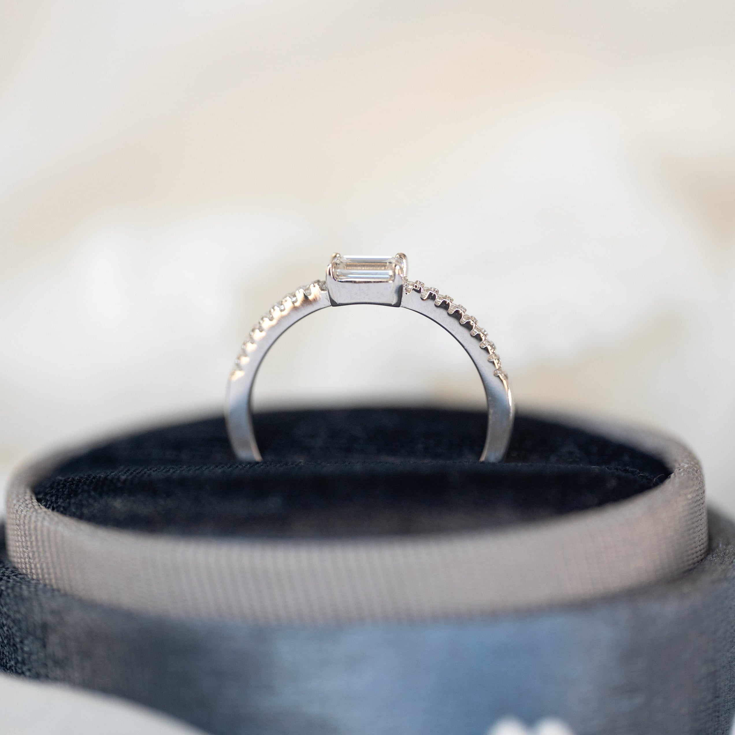 Dainty Wedding Band Emerald Cut Moissanite, April Birthstone, Lab Diamond Wedding Band, Anniversary Gifts for Wife