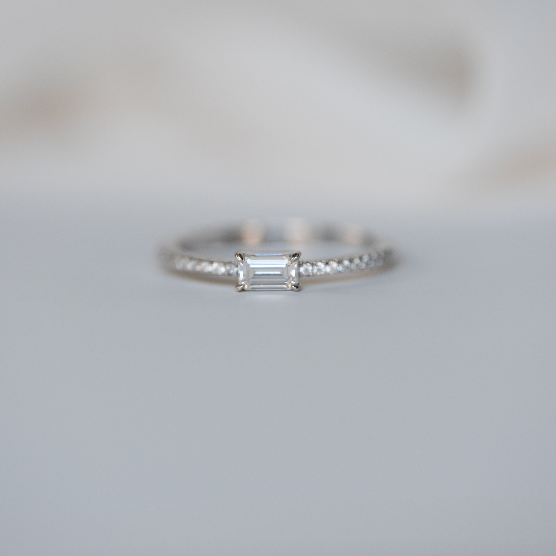 Dainty Wedding Band Emerald Cut Moissanite, April Birthstone, Lab Diamond Wedding Band, Anniversary Gifts for Wife