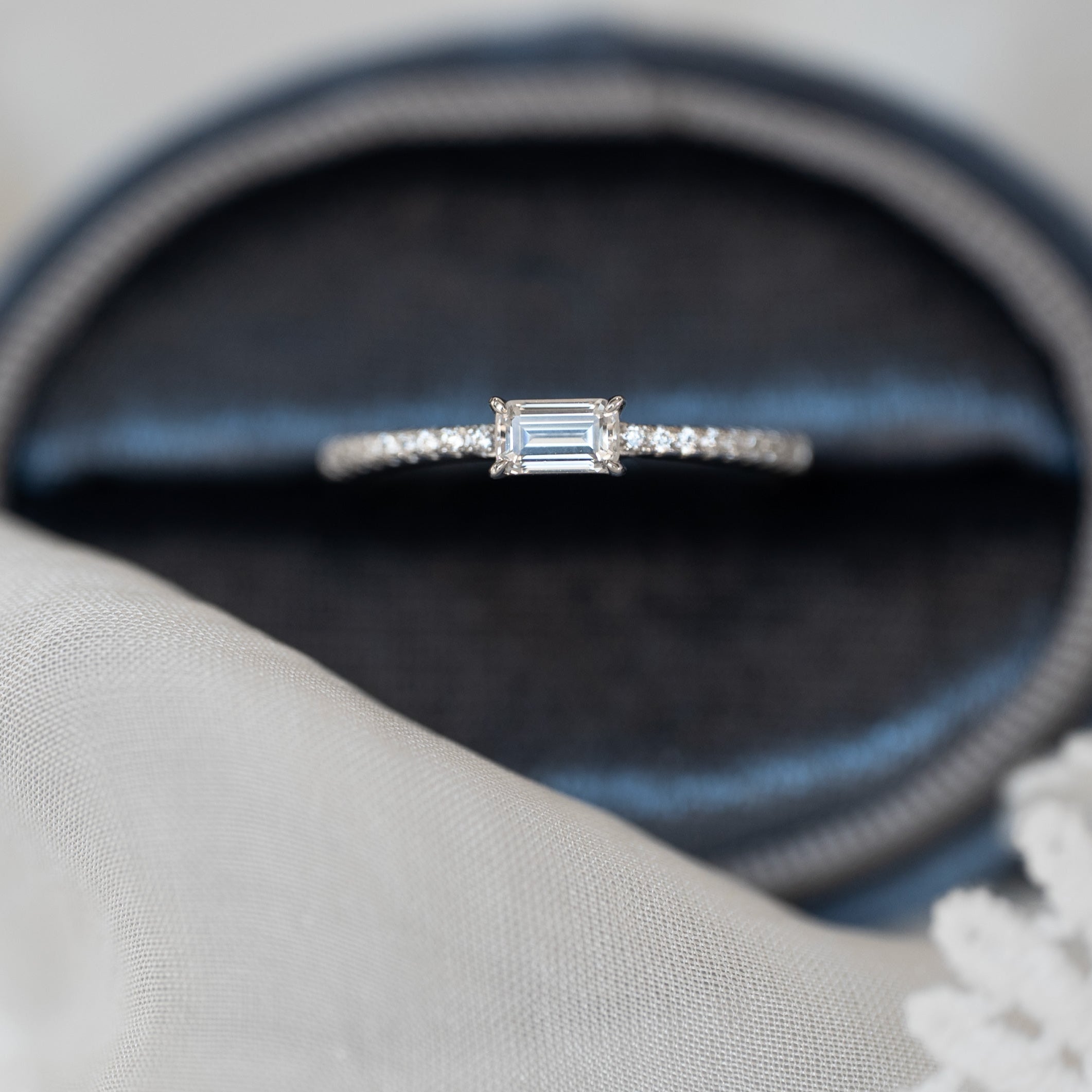 Dainty Wedding Band Emerald Cut Moissanite, April Birthstone, Lab Diamond Wedding Band, Anniversary Gifts for Wife