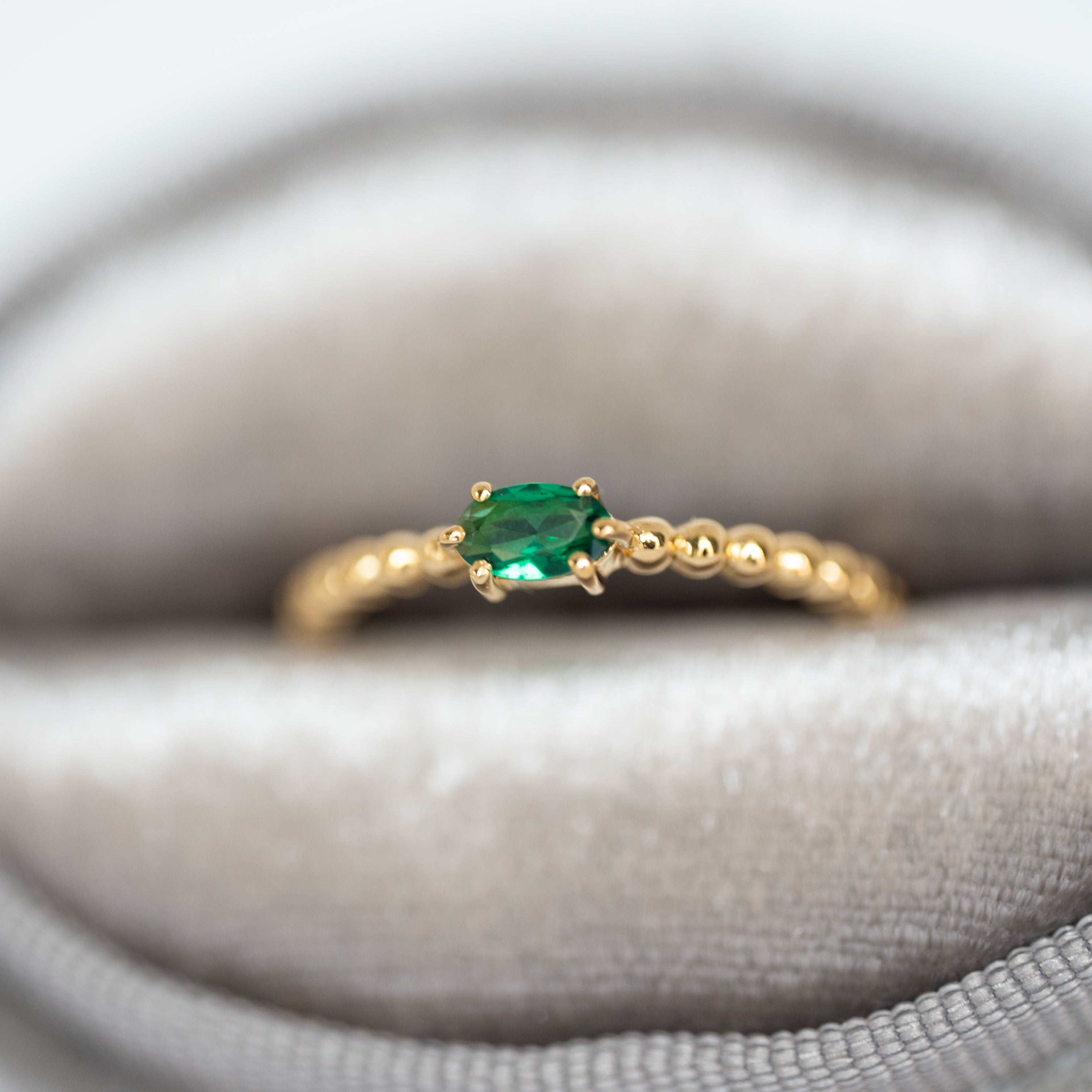 May Birthstone - Emerald Beaded Ring