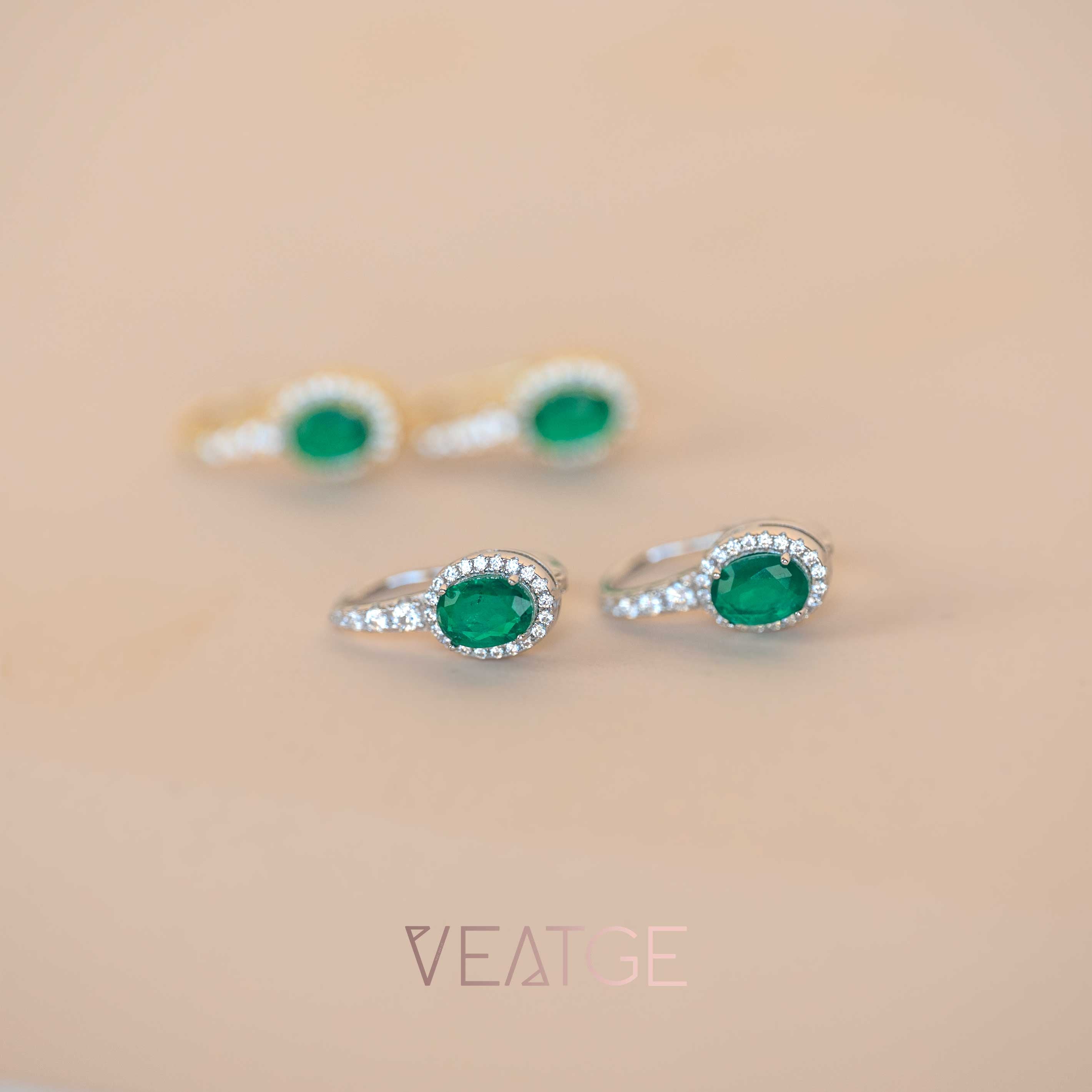Emerald Halo Drop Earringsin Sterling Silver and 14k Gold Vermeil, May Birthstone Jewelry, Elegant Gift for Mom Wife Birthday, Green Emerald