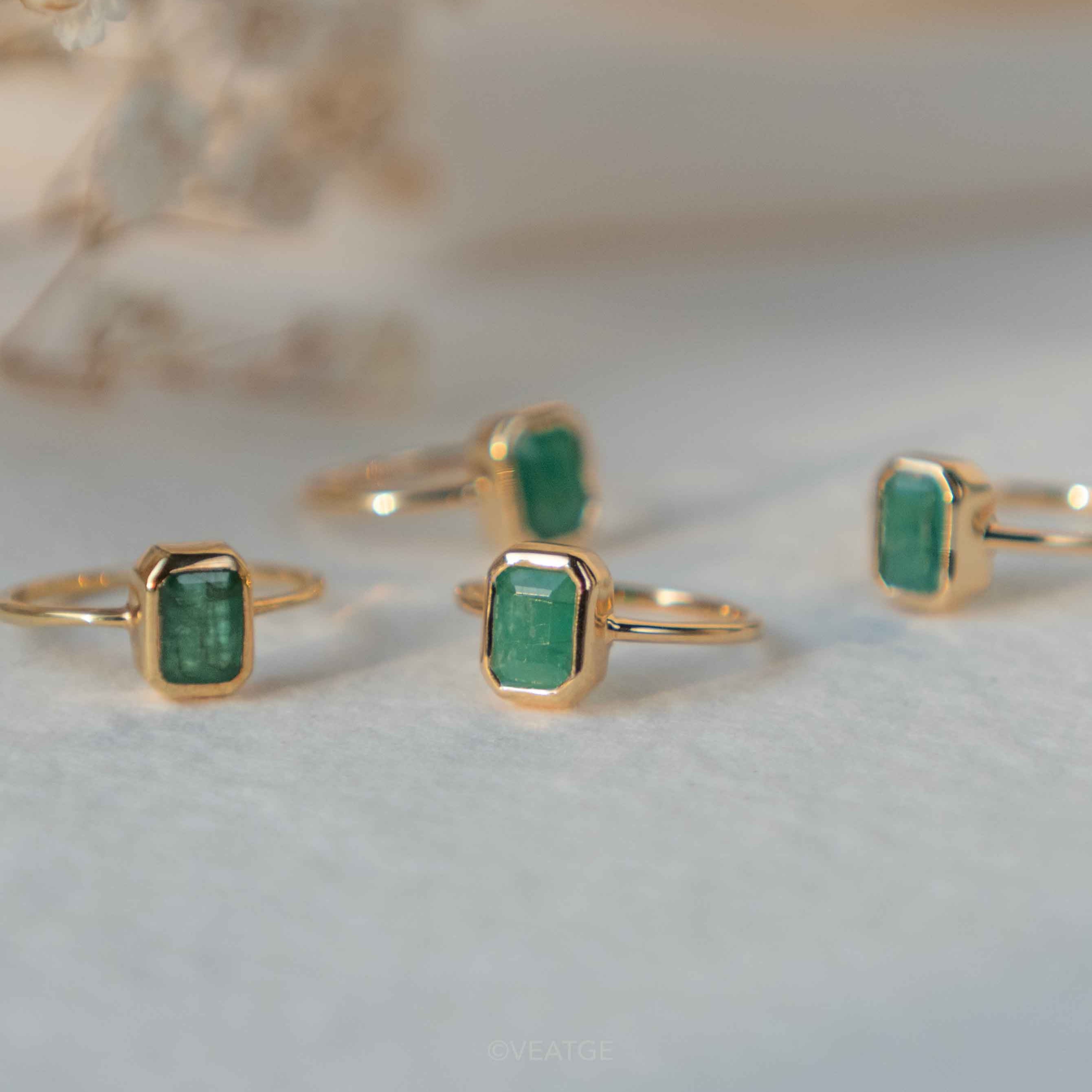 Natural Genuine Emerald Gold Ring May Birthstones Gifts for Women Girls