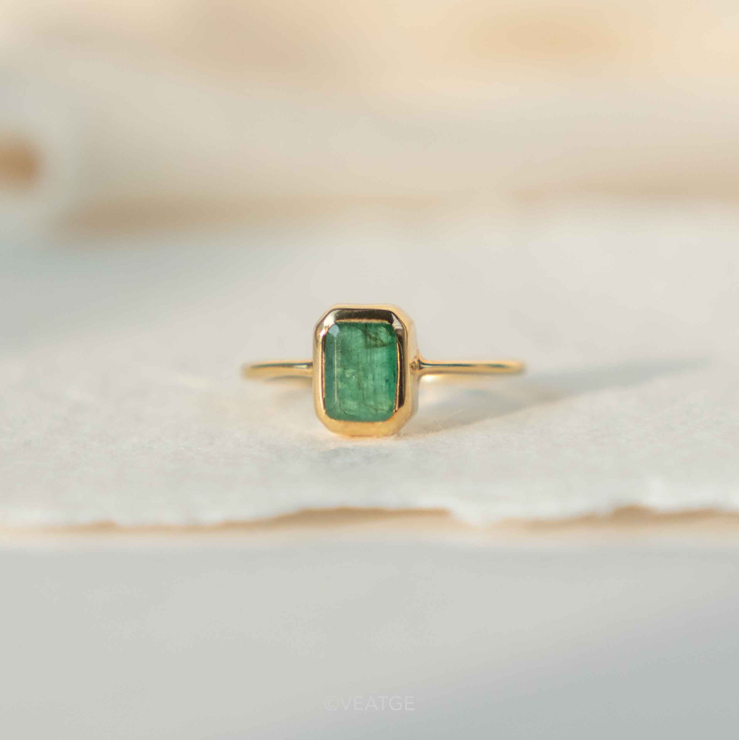 Natural Genuine Emerald Gold Ring May Birthstones Gifts for Women Girls