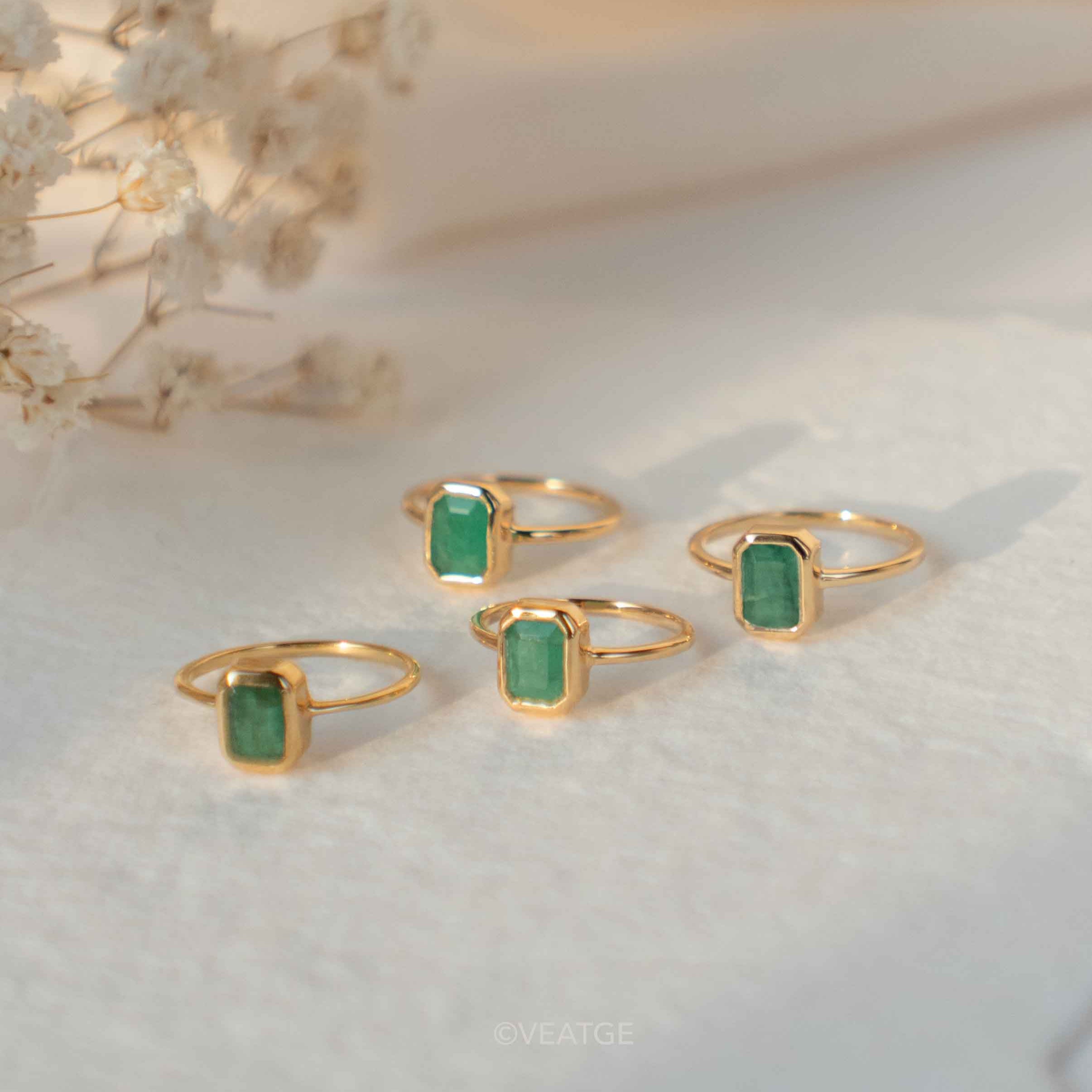 Natural Genuine Emerald Gold Ring May Birthstones Gifts for Women Girls