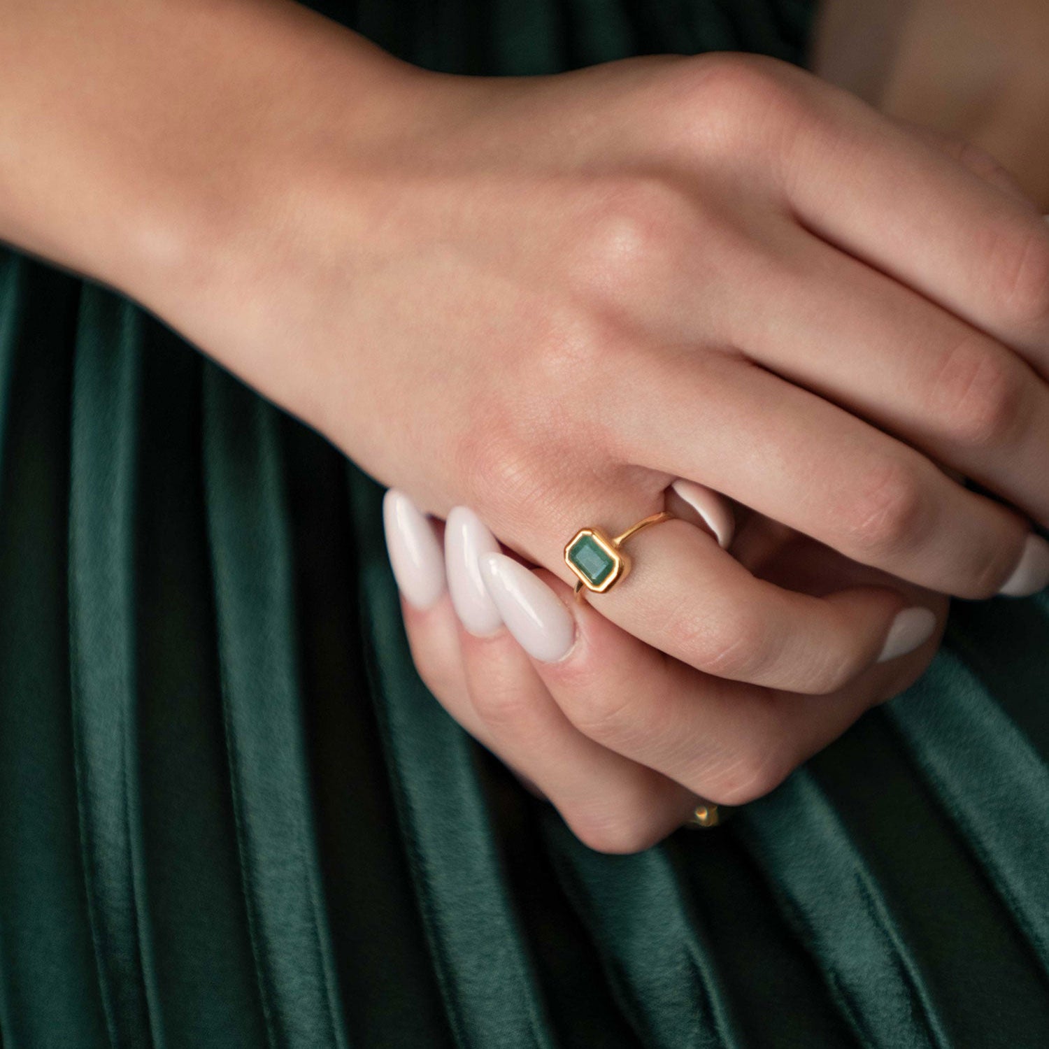 Natural Genuine Emerald Gold Ring May Birthstones Gifts for Women Girls