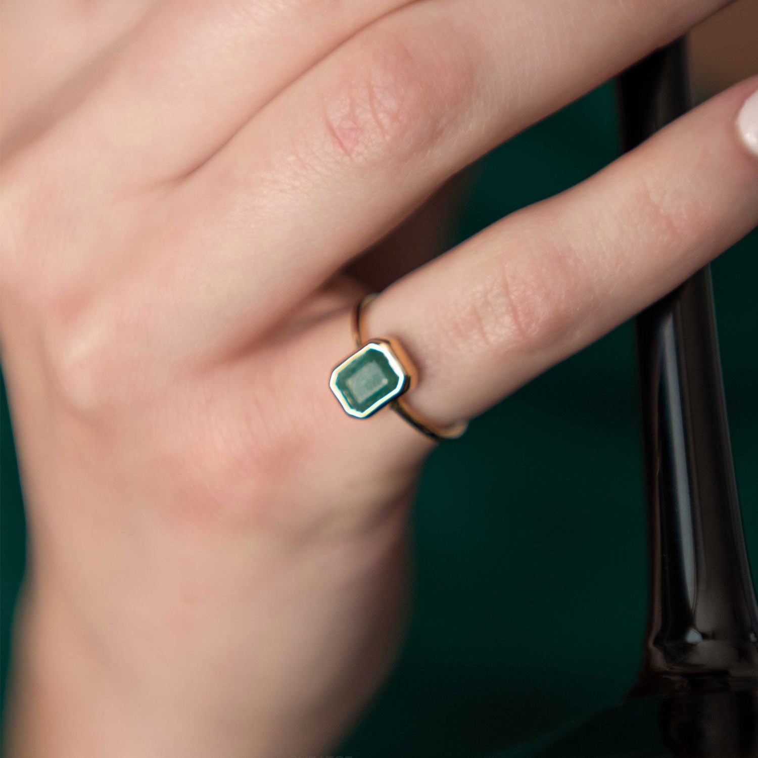 Natural Genuine Emerald Gold Ring May Birthstones Gifts for Women Girls