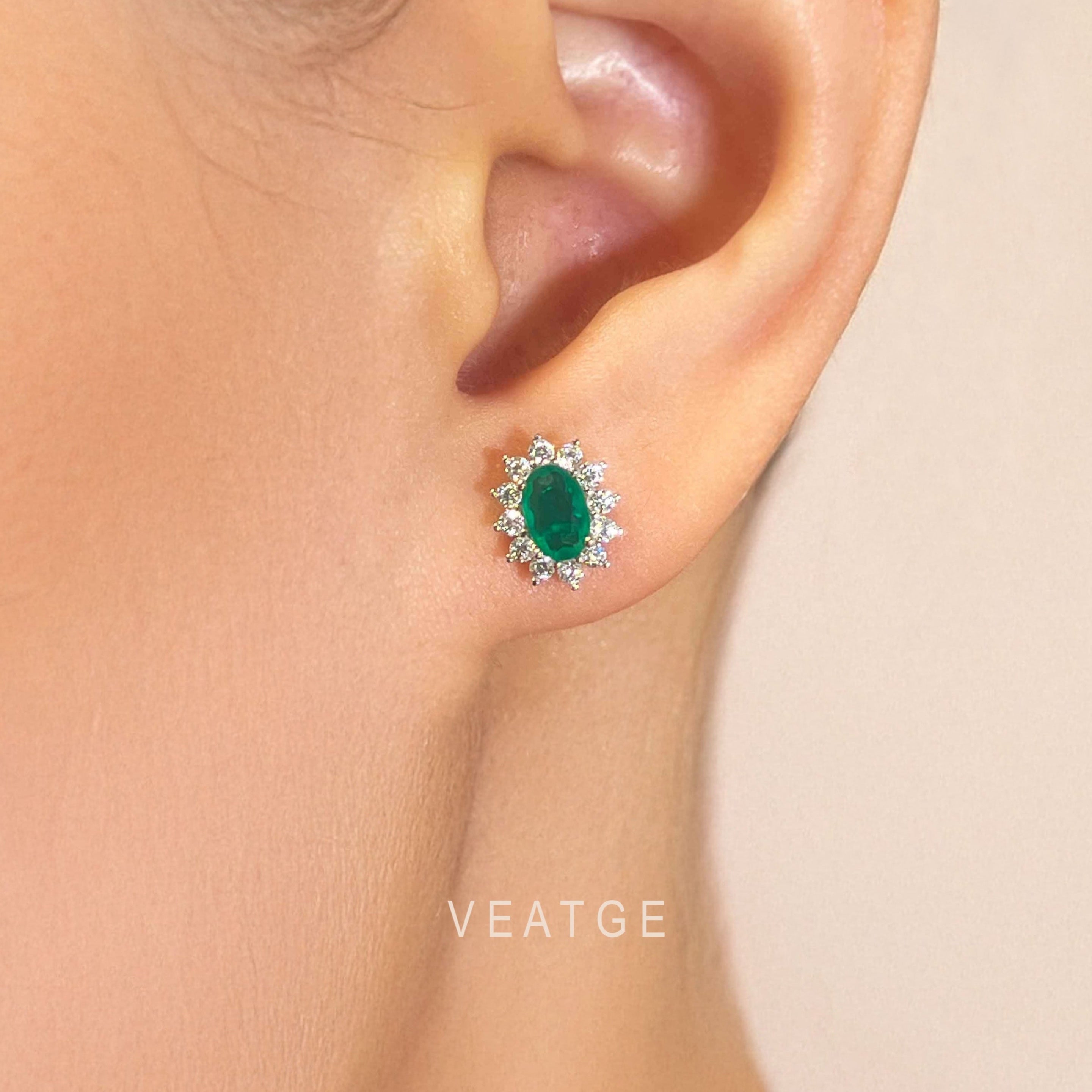 Emerald Stud Earrings, Sterling Silver and Gold Vermeil, Green May Birthstone Jewelry, Birthday Gifts, Vintage Elegant Gift for Mom Wife Her