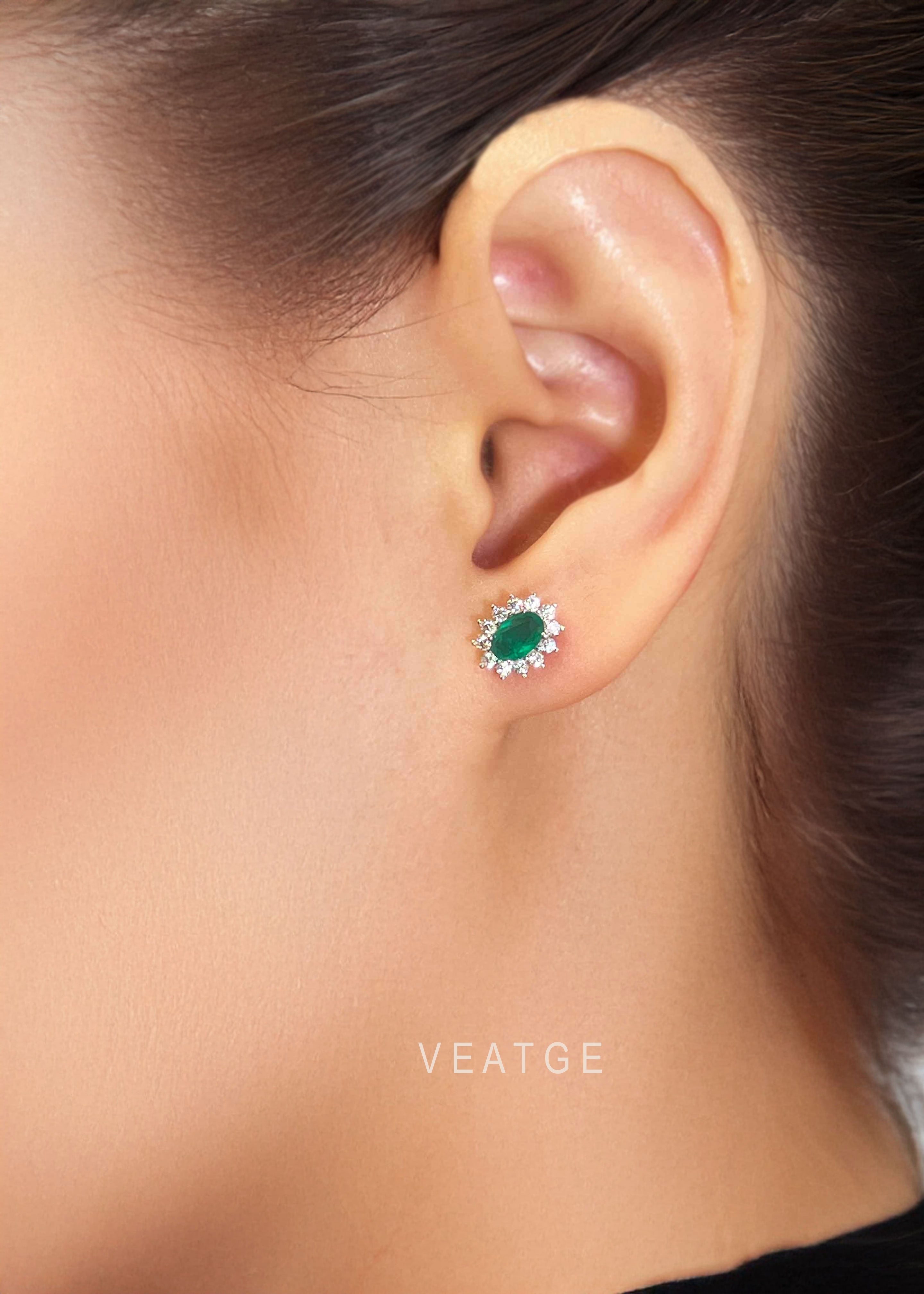 Emerald Stud Earrings, Sterling Silver and Gold Vermeil, Green May Birthstone Jewelry, Birthday Gifts, Vintage Elegant Gift for Mom Wife Her