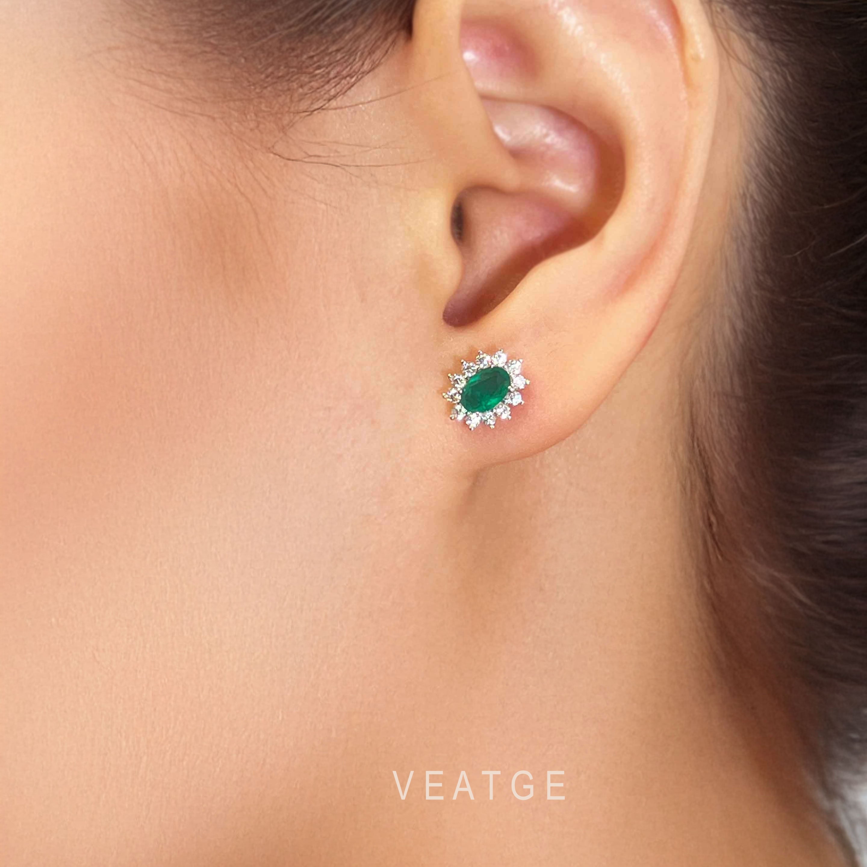 Emerald Stud Earrings, Sterling Silver and Gold Vermeil, Green May Birthstone Jewelry, Birthday Gifts, Vintage Elegant Gift for Mom Wife Her