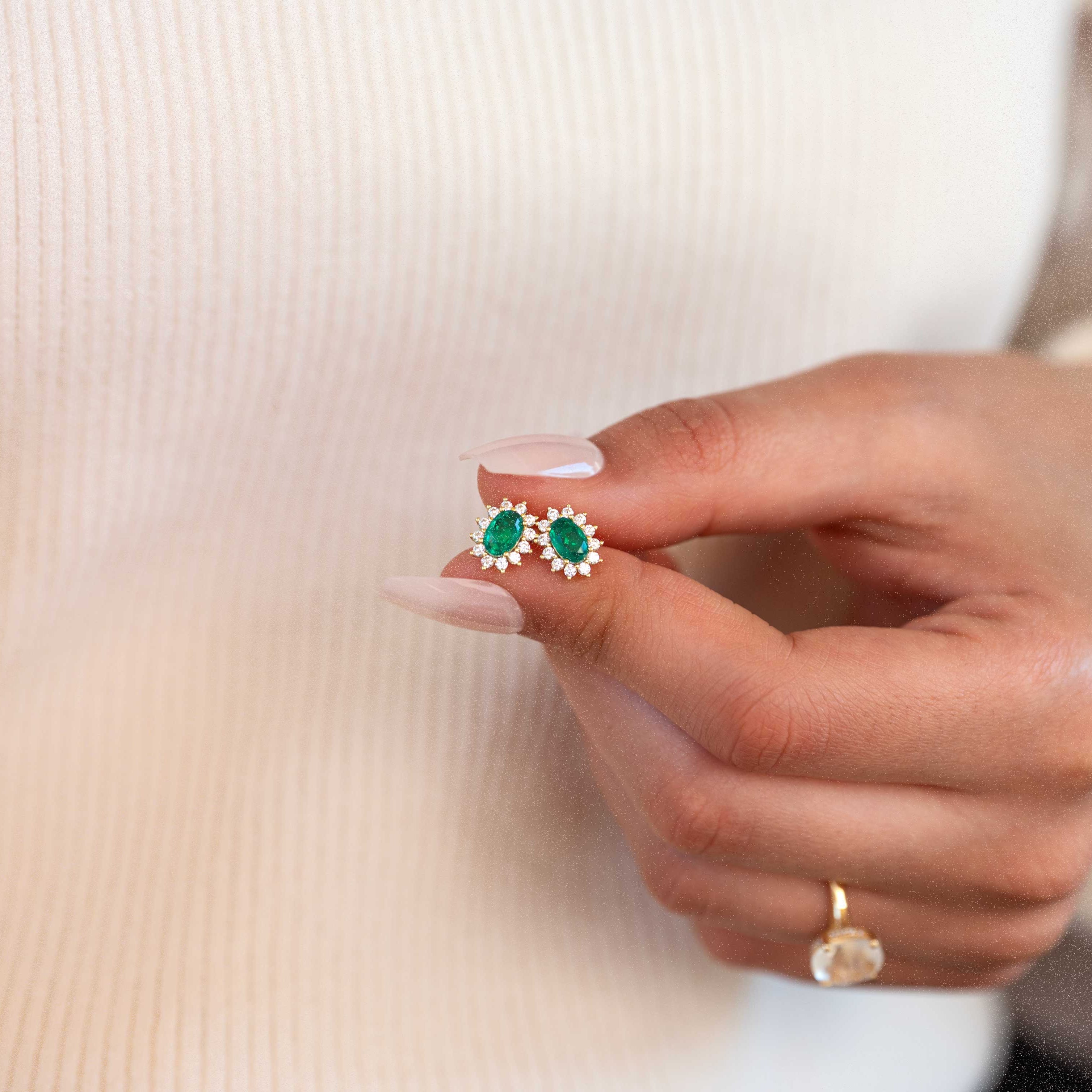 Emerald Stud Earrings, Sterling Silver and Gold Vermeil, Green May Birthstone Jewelry, Birthday Gifts, Vintage Elegant Gift for Mom Wife Her