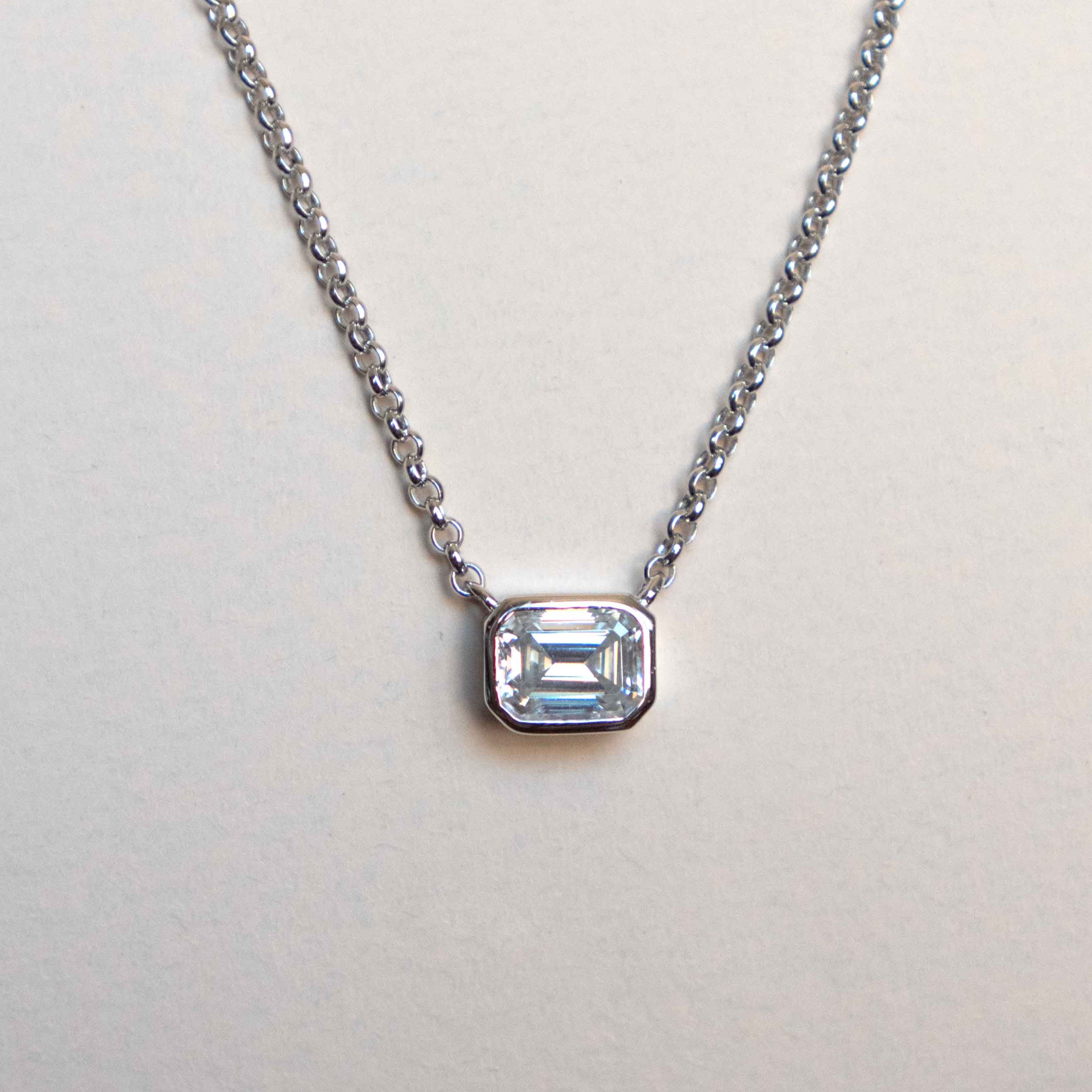 1ct Emerald Cut Moissanite Necklace, Sterling Silver Moissanite Pendant, Emerald Cut Moissanite Necklace for Women, engagement Necklace