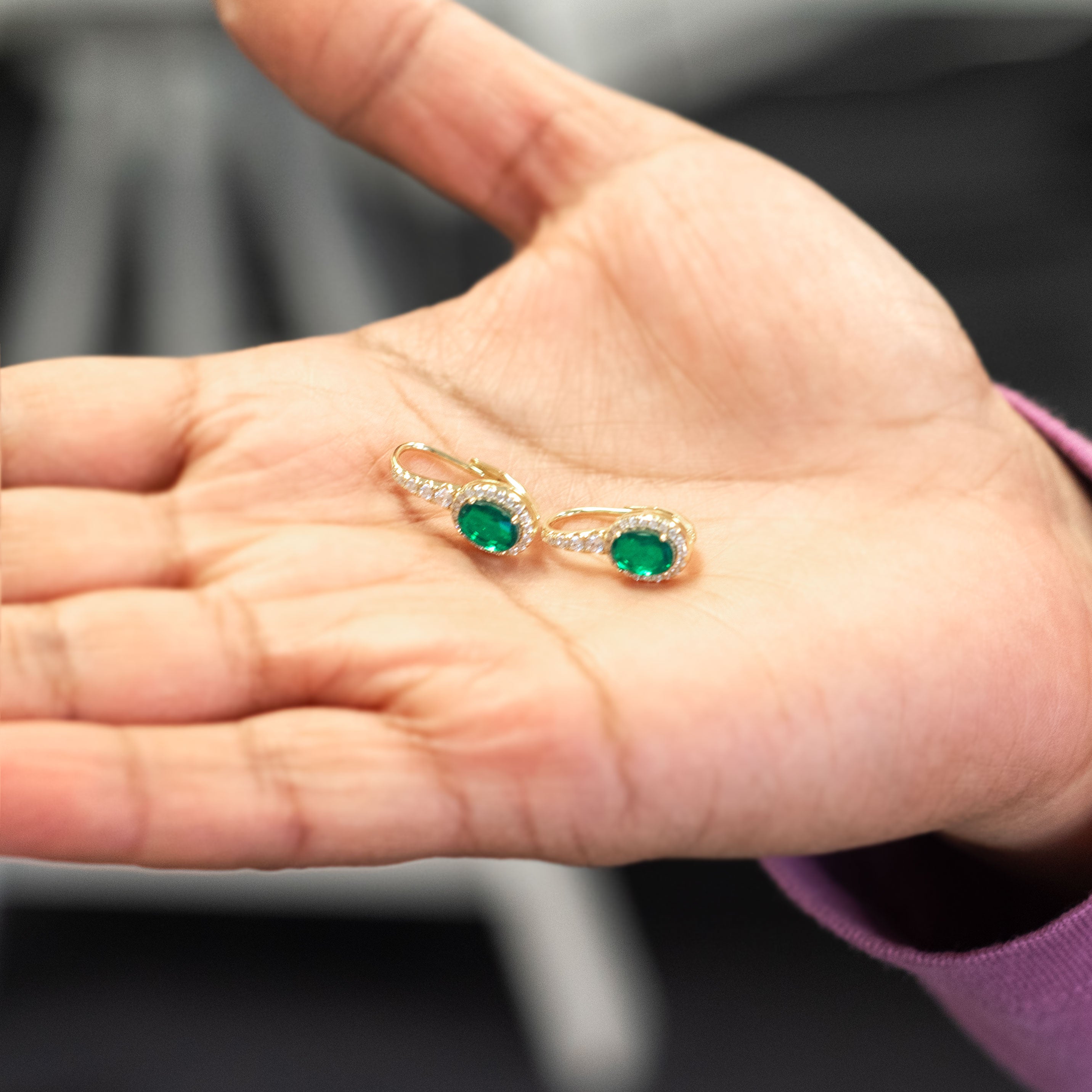 Emerald Halo Drop Earringsin Sterling Silver and 14k Gold Vermeil, May Birthstone Jewelry, Elegant Gift for Mom Wife Birthday, Green Emerald