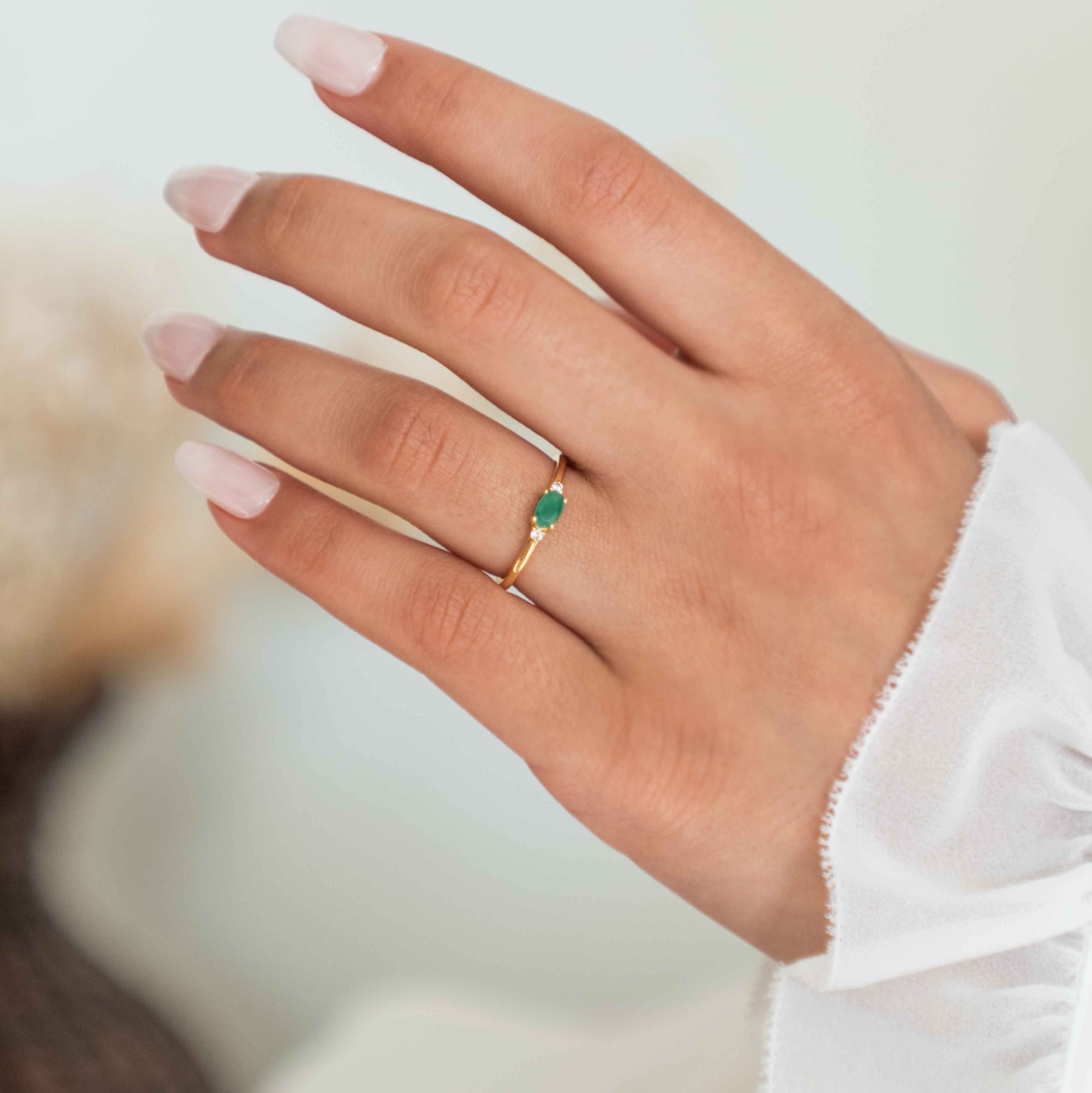 Natural Emerald Dainty 14k gold vermeil, Dainty Gold Ring Birthstone, Genuine Green Emerald Stackable Ring, Stacking Ring gold, May Birthstone Rings