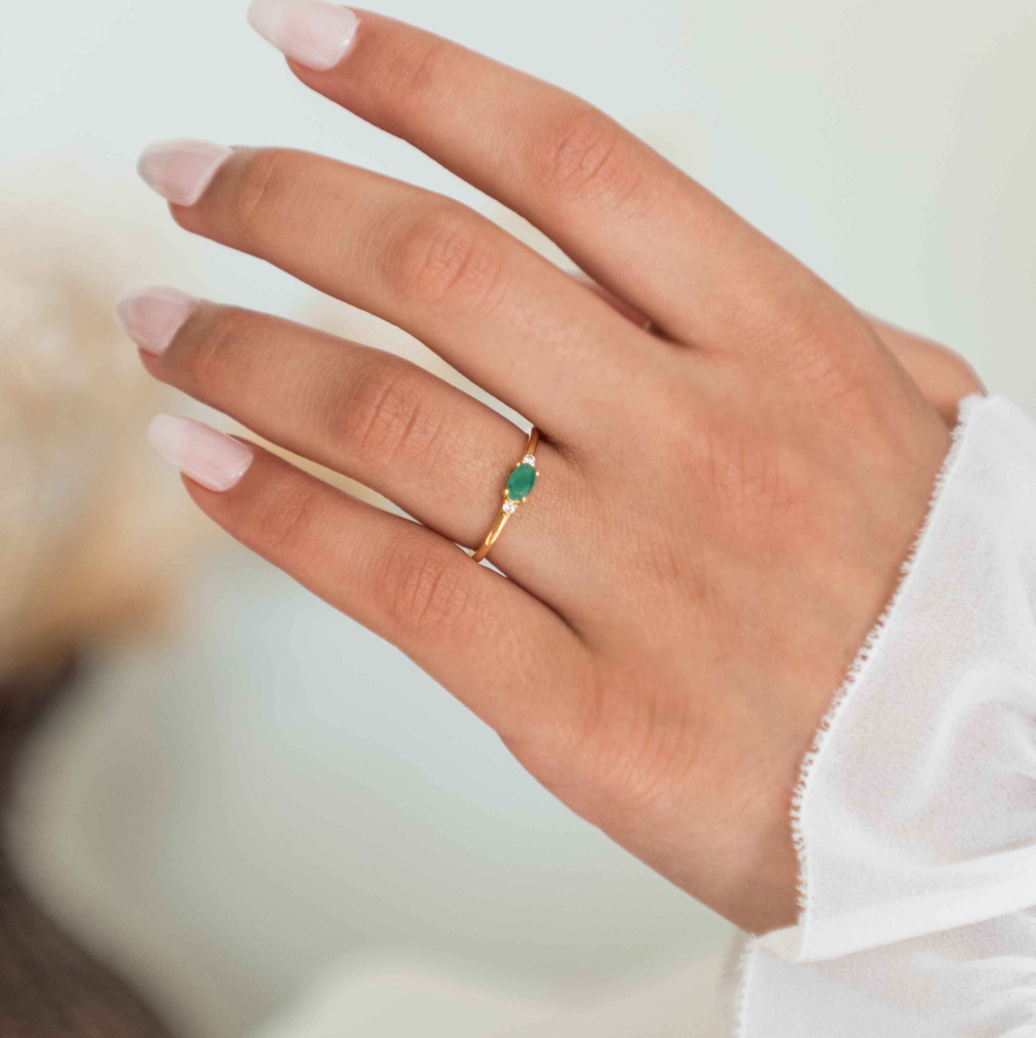 Natural Emerald Dainty 14k gold vermeil, Dainty Gold Ring Birthstone, Genuine Green Emerald Stackable Ring, Stacking Ring gold, May Birthstone Rings