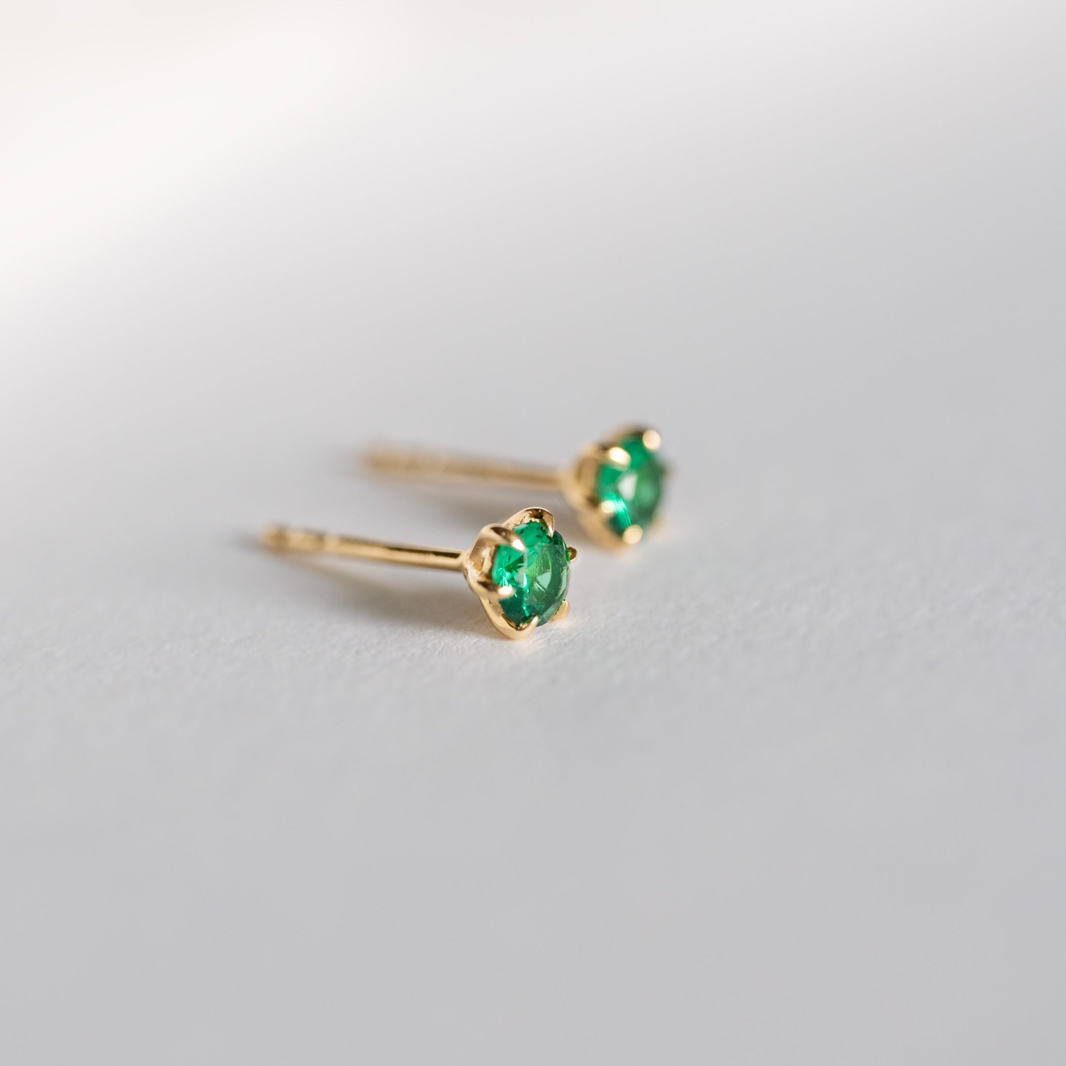 Emerald Stud Earrings Dainty Small Minimalist 14k Gold, May Birthstone, Birthday Gifts for girls, second piercing studs