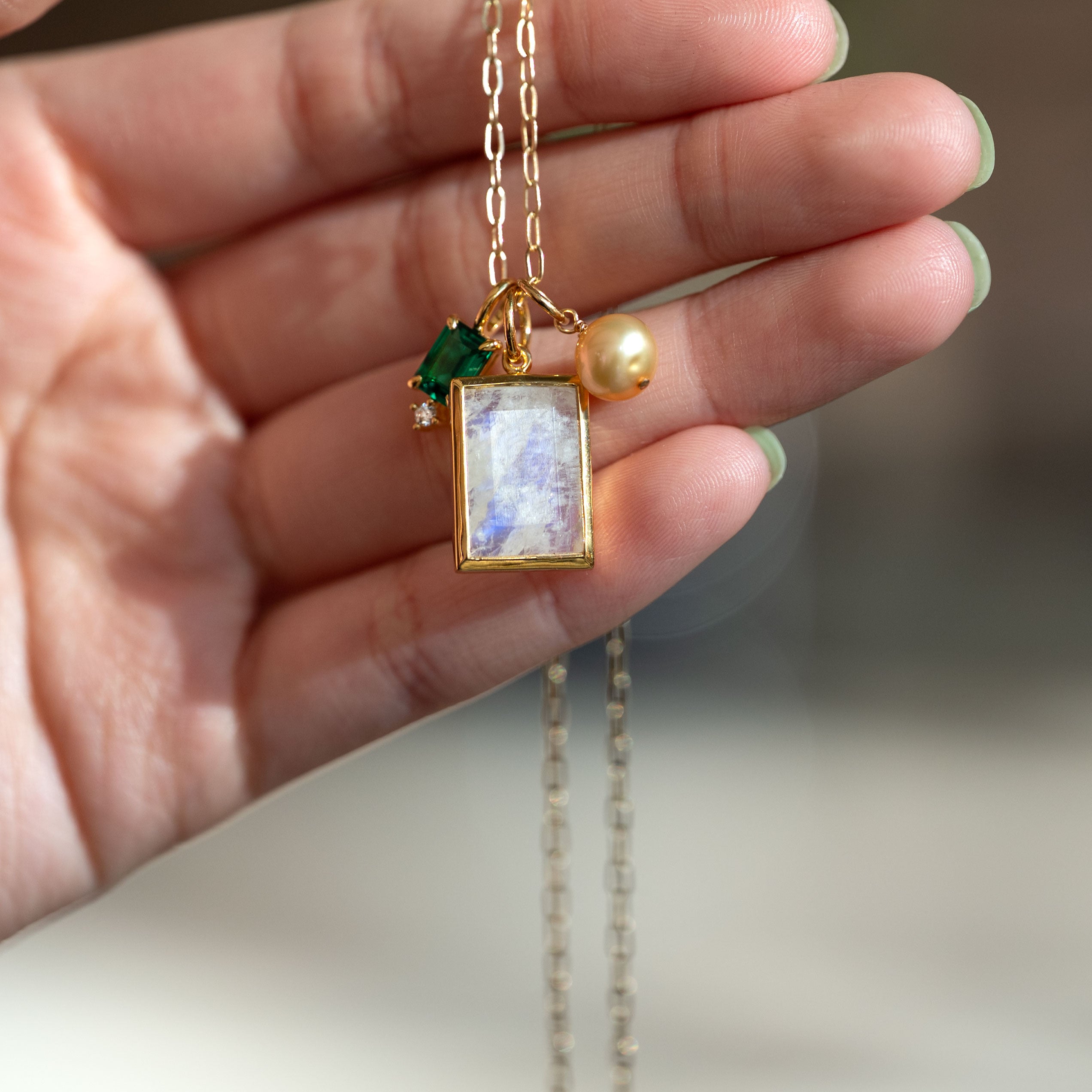 Moonstone Baguette Birthstone Charm